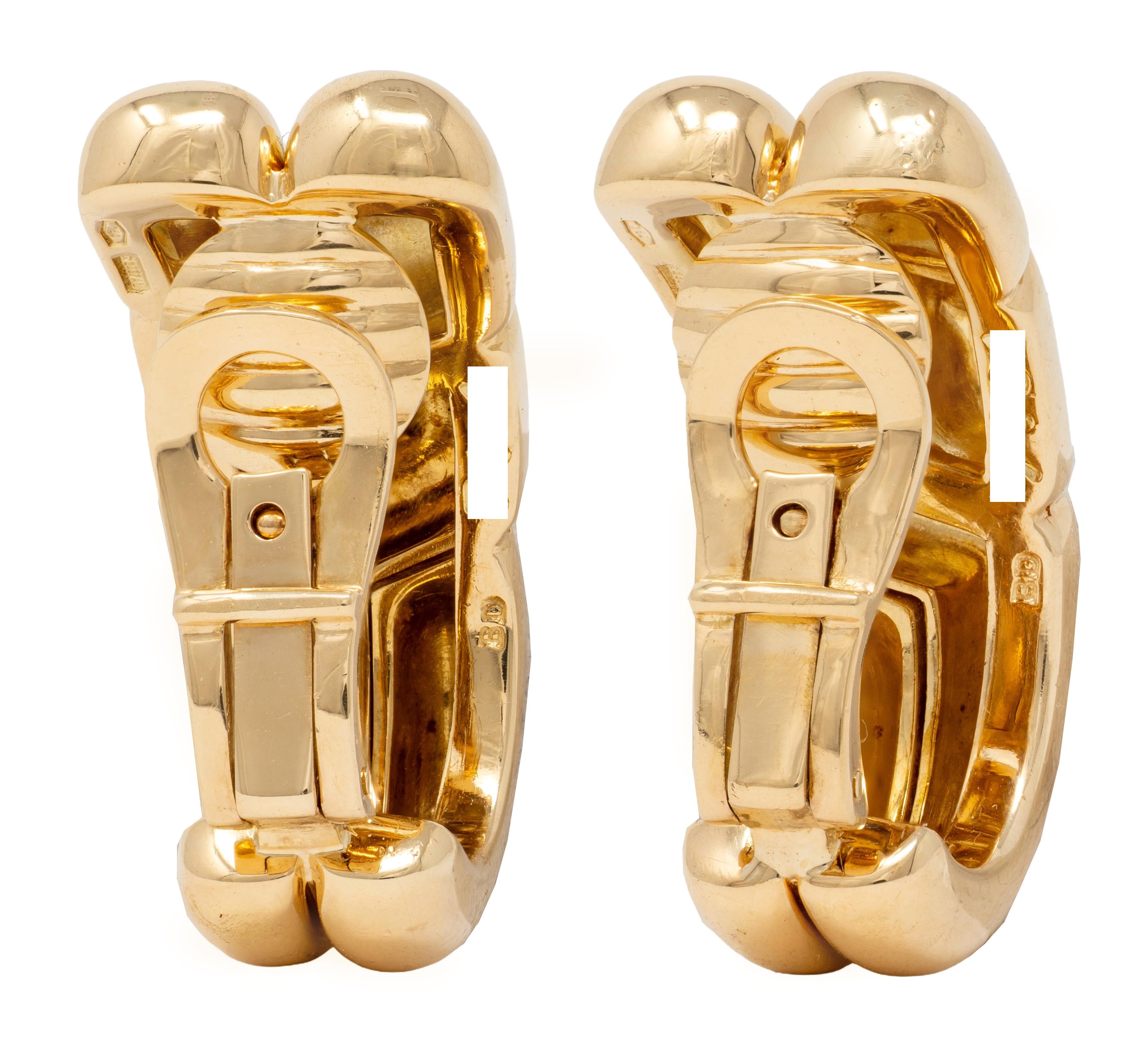 Bulgari 1990's 18 Karat Yellow Gold Vintage Geometric J-Hoop Earrings