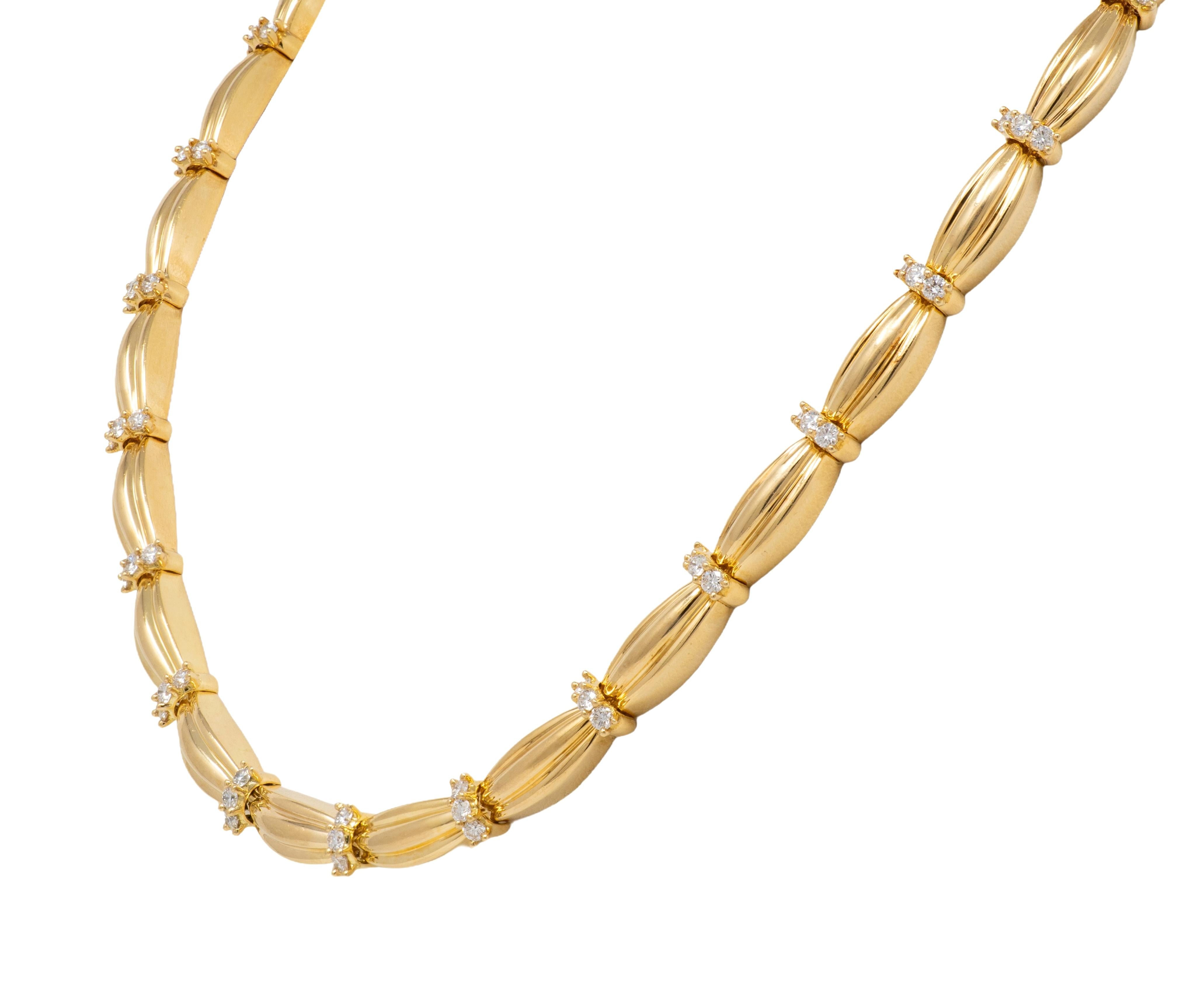 Tiffany & Co. 1992 Diamond 18K Yellow Gold Vintage Signature Ribbon Necklace