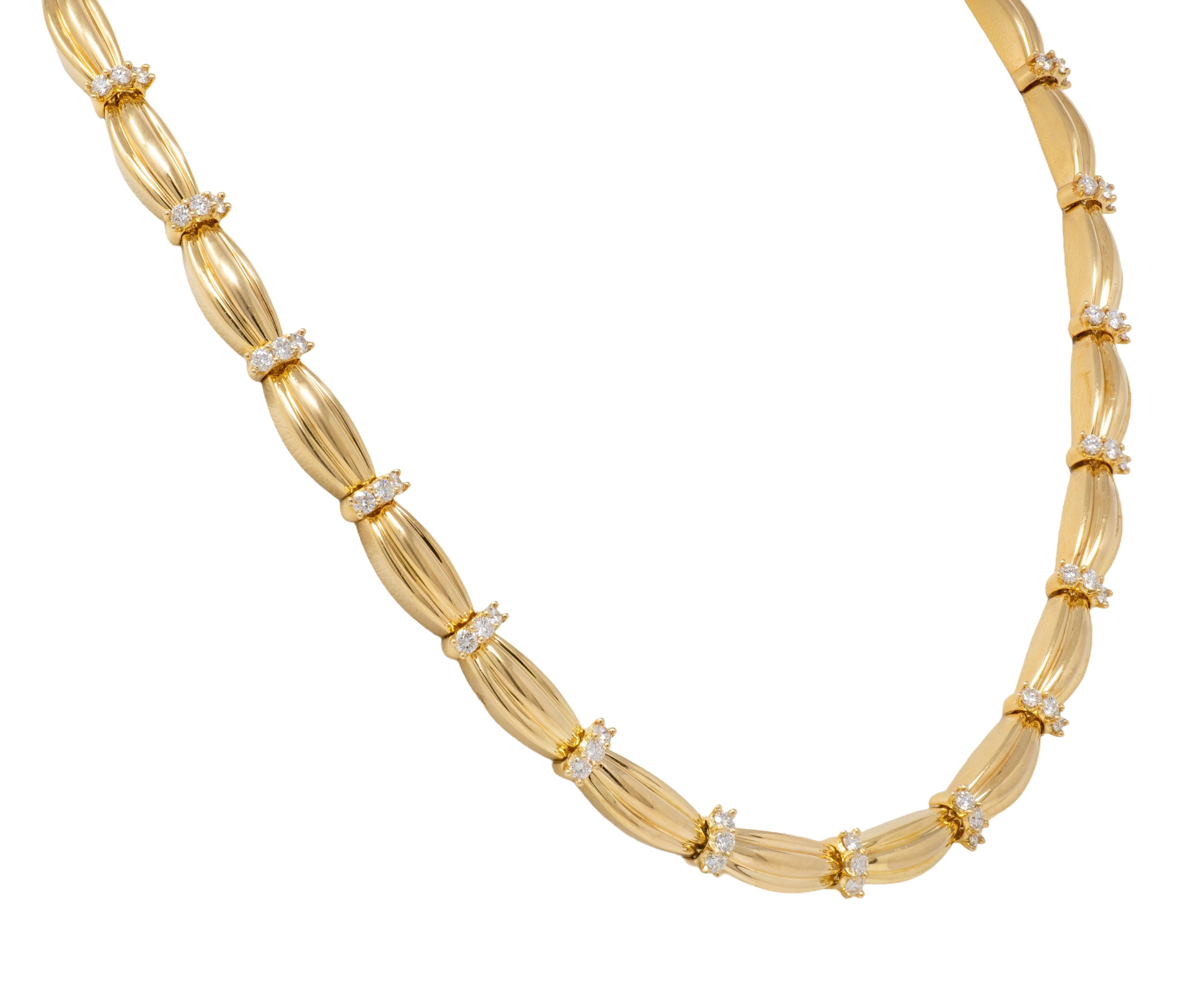 Tiffany & Co. 1992 Diamond 18K Yellow Gold Vintage Signature Ribbon Necklace