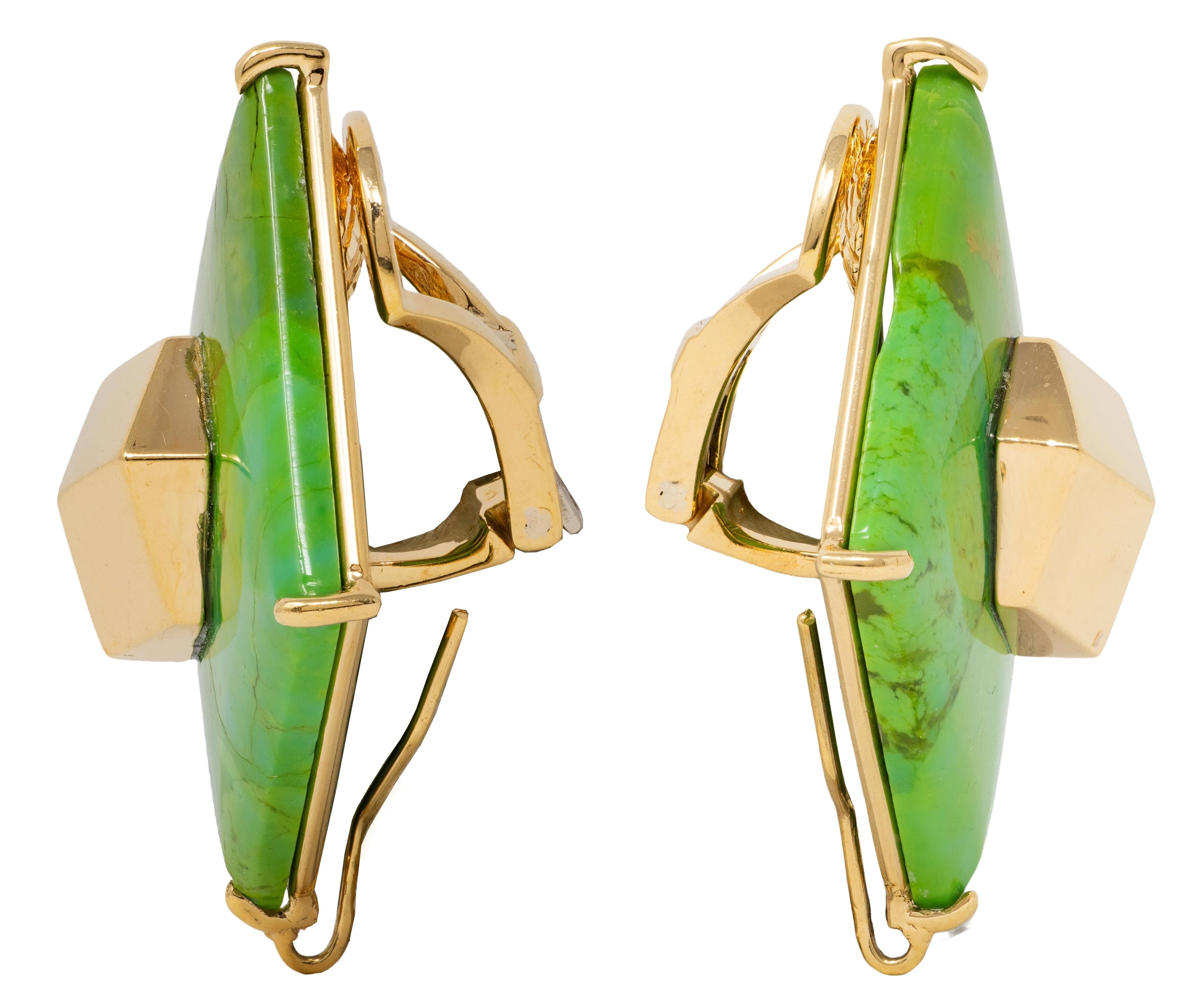 Paolo Costagli 2010's Turquoise 18K Gold Brilliante Cube Ear-Clip Earrings