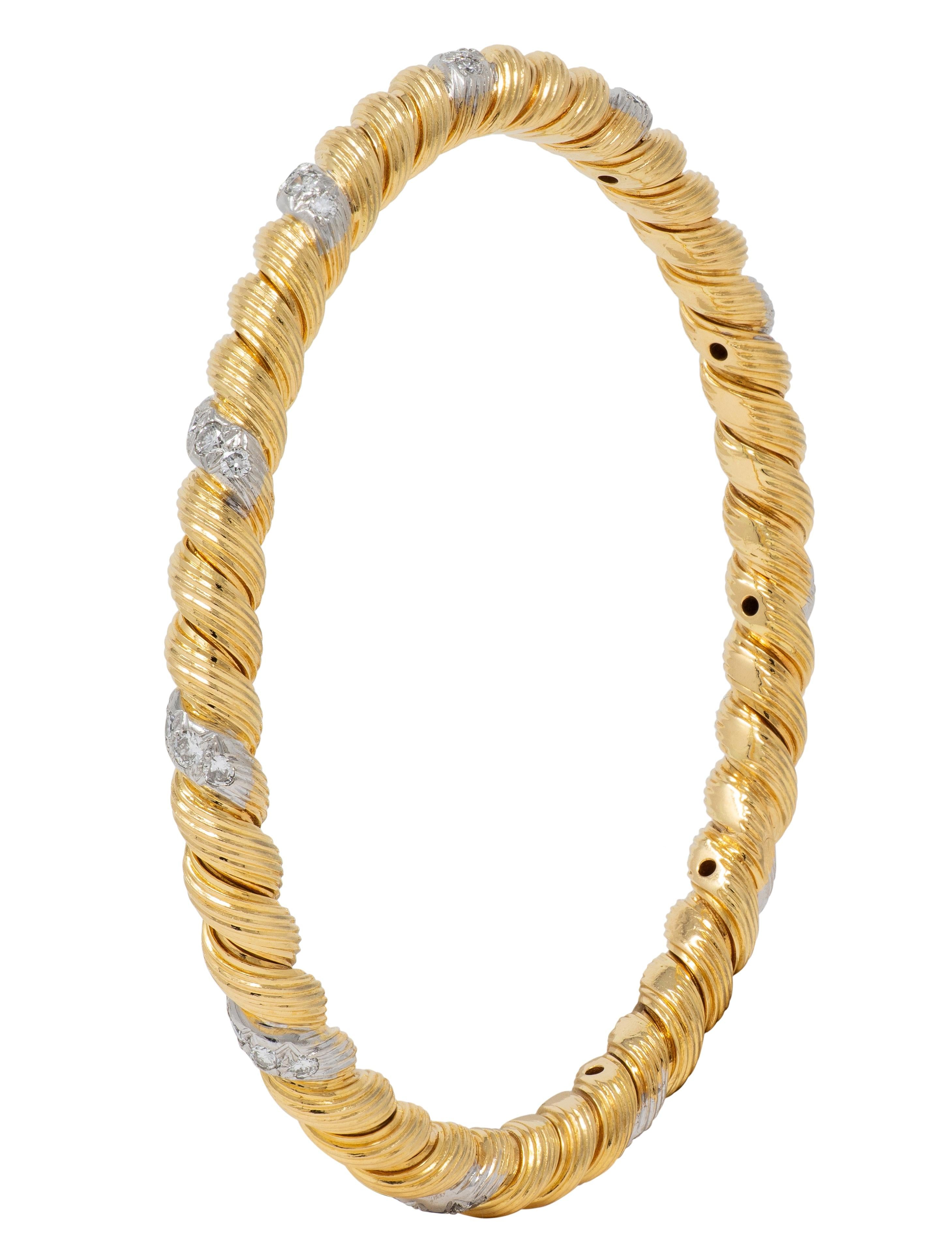 Van Cleef & Arpels Diamond 18K Gold Platinum Vintage Twisted Bangle Bracelet