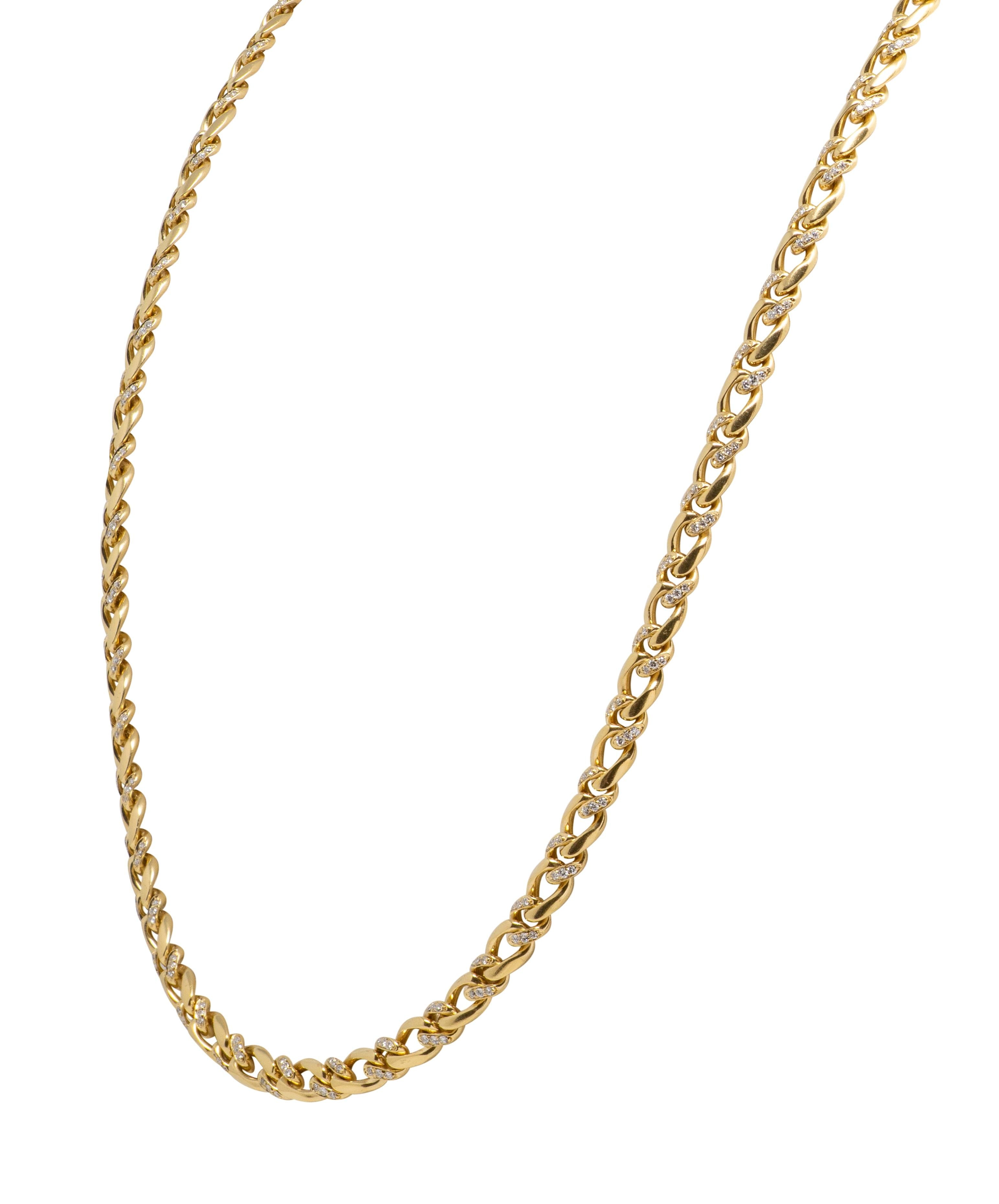 Bulgari 1970's 8.60 CTW Diamond 18 Karat Gold Vintage Curb Link Chain Necklace