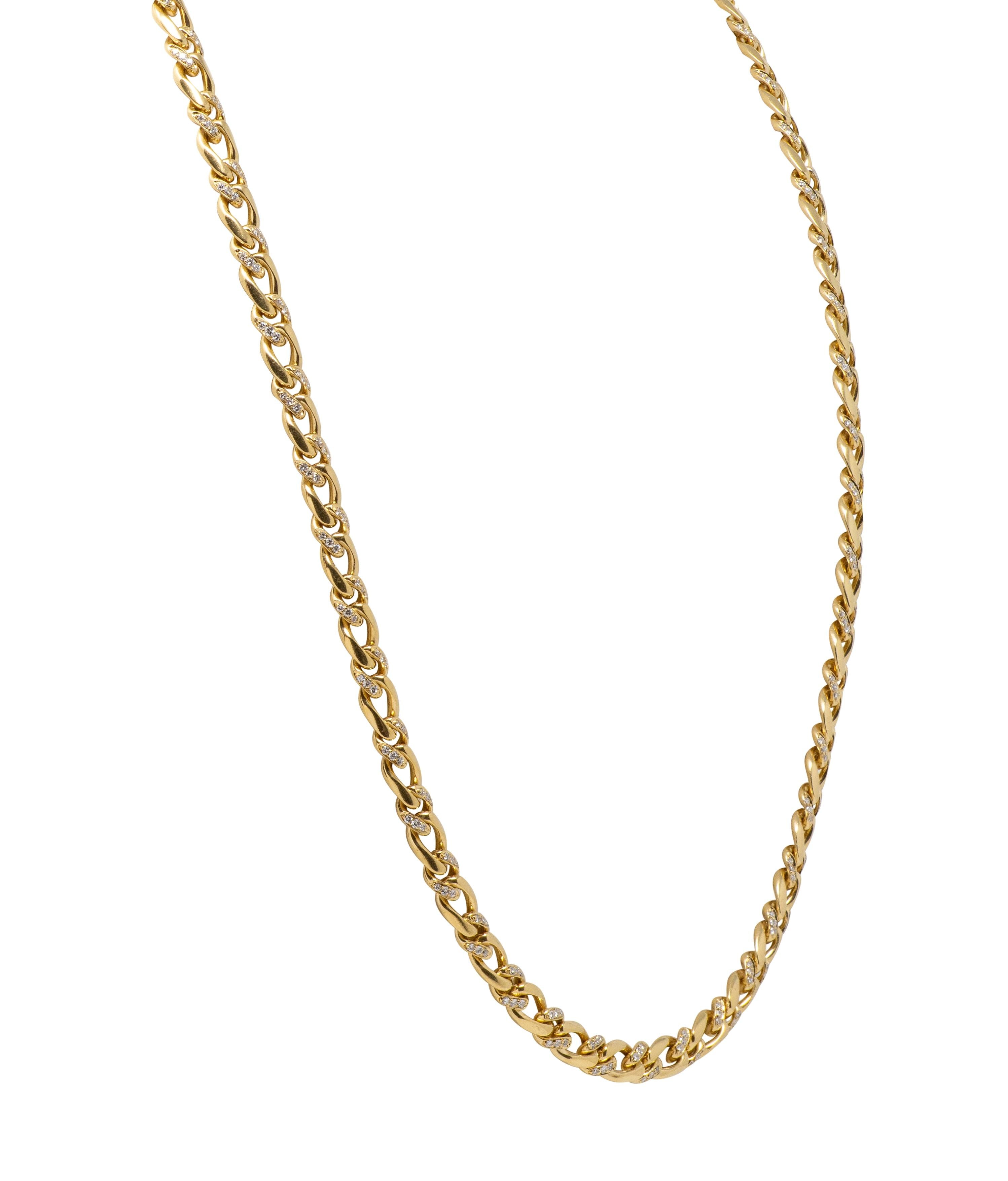 Bulgari 1970's 8.60 CTW Diamond 18 Karat Gold Vintage Curb Link Chain Necklace