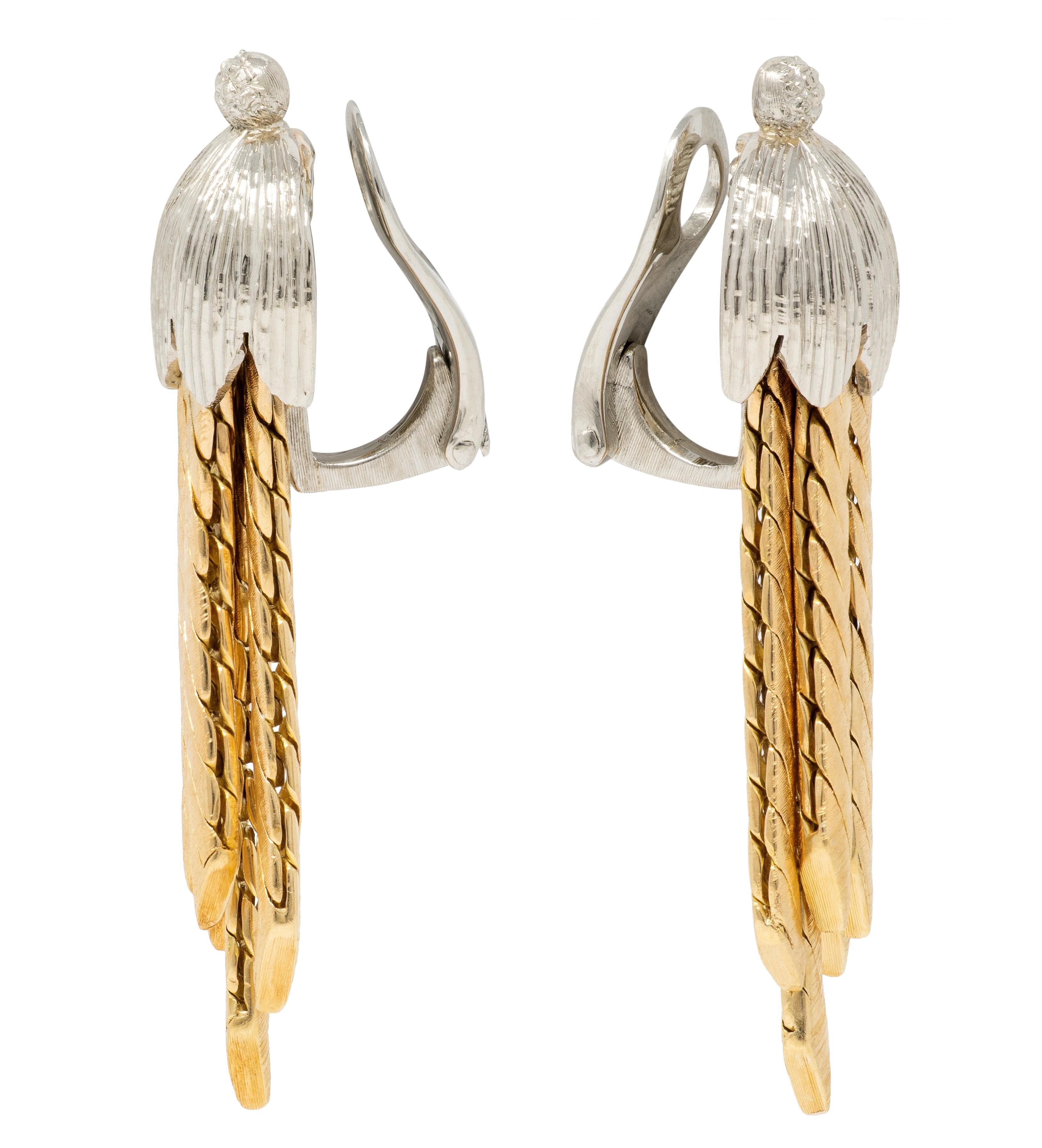 Mario Buccellati 1960's 18 Karat Two-Tone Gold Vintage Tassel Ear-Clip Earrings