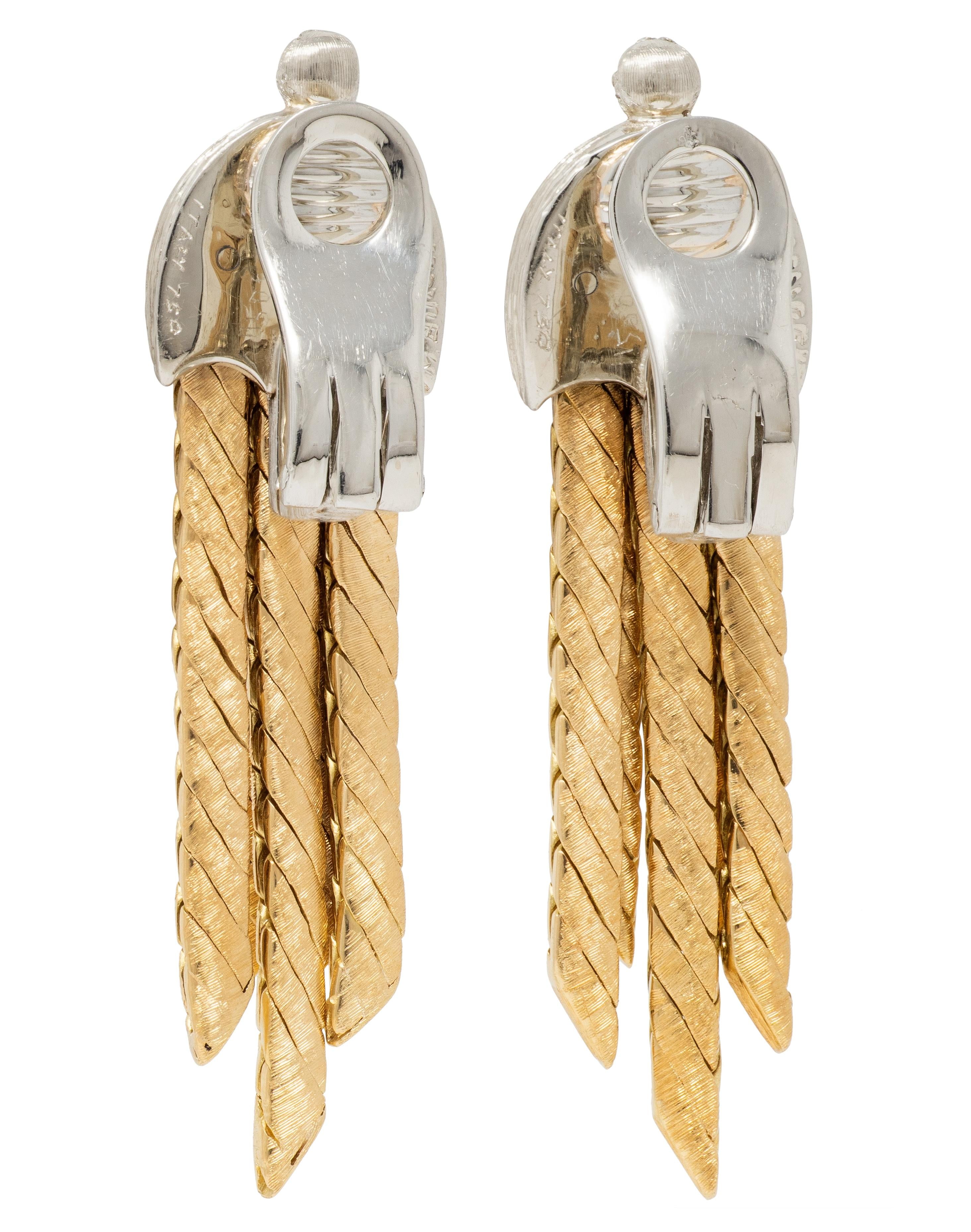 Mario Buccellati 1960's 18 Karat Two-Tone Gold Vintage Tassel Ear-Clip Earrings