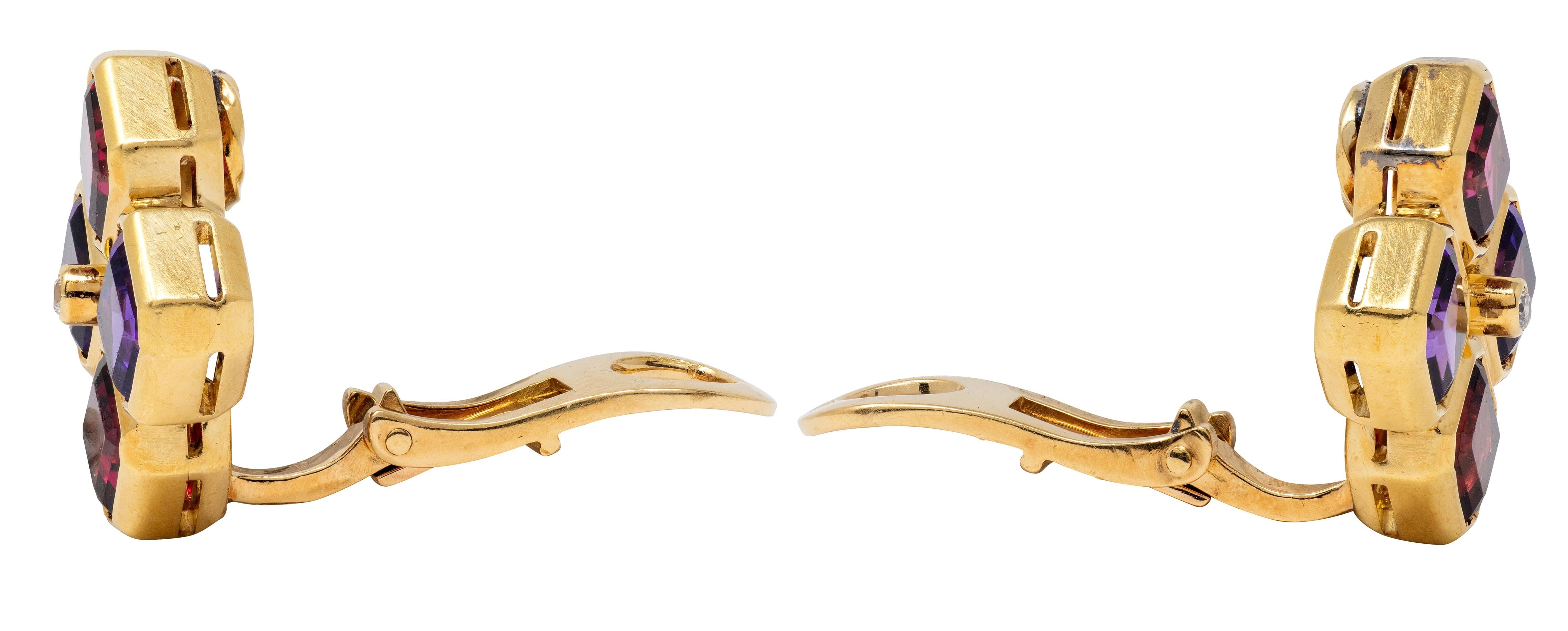 Bulgari French 1980's Multi-Gem Diamond 18K Gold Vintage Ear-Clip Earrings