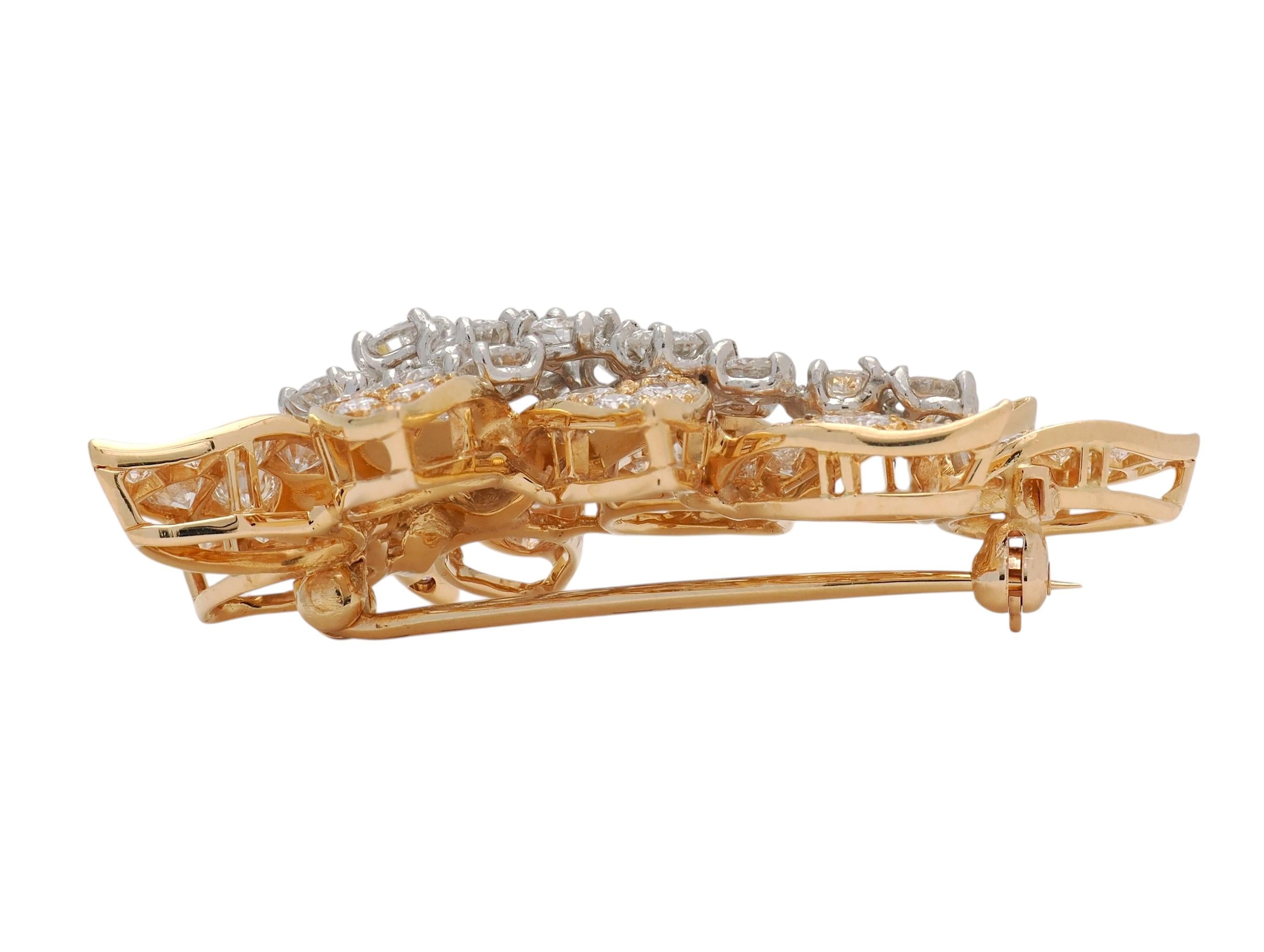 Oscar Heyman 1970's 5.25 CTW Diamond 18K Gold Platinum Vintage Foliate Brooch