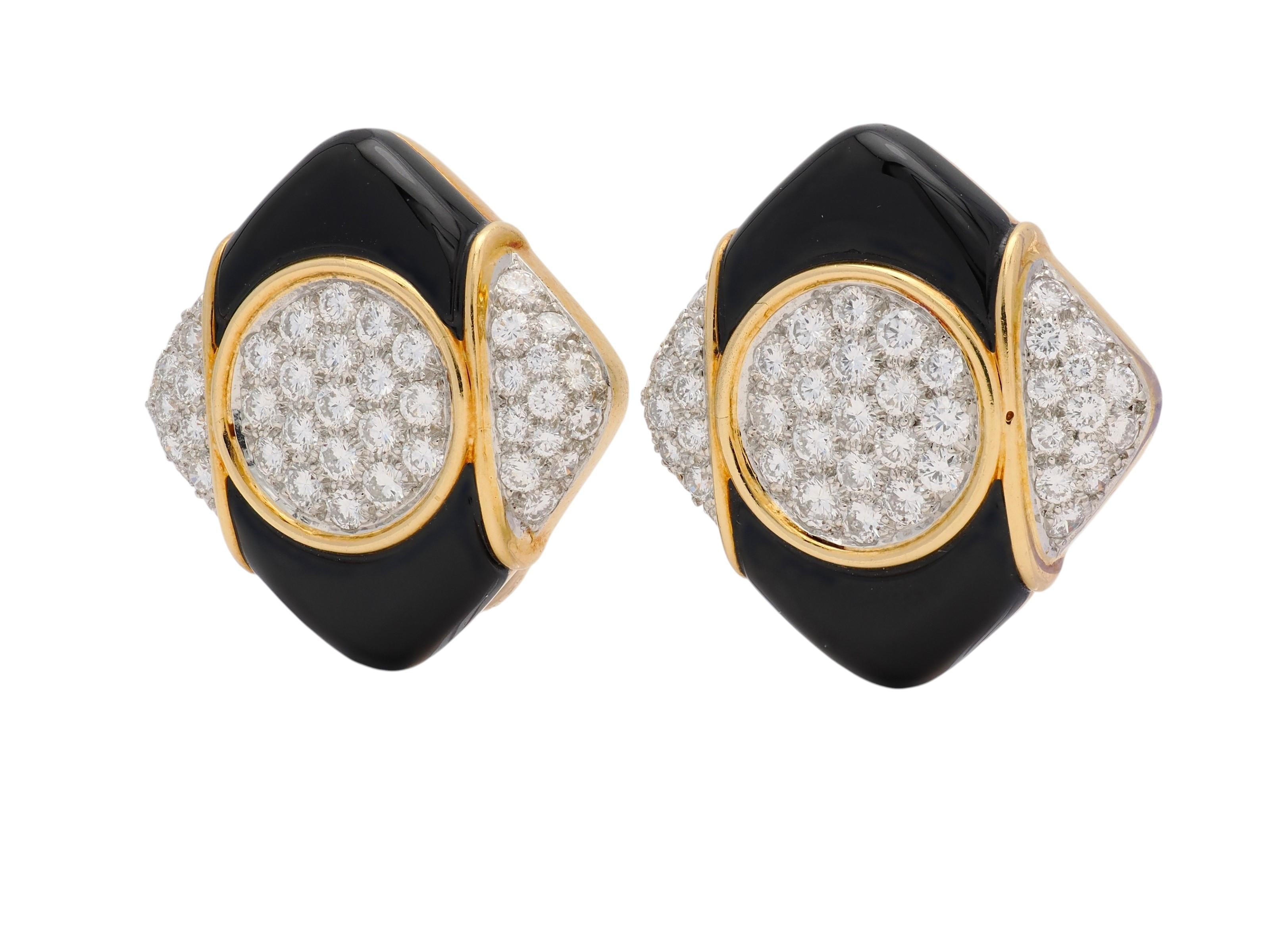 Tiffany & Co. 1980's Diamond Onyx 18K Gold Platinum Vintage Ear-Clip Earrings