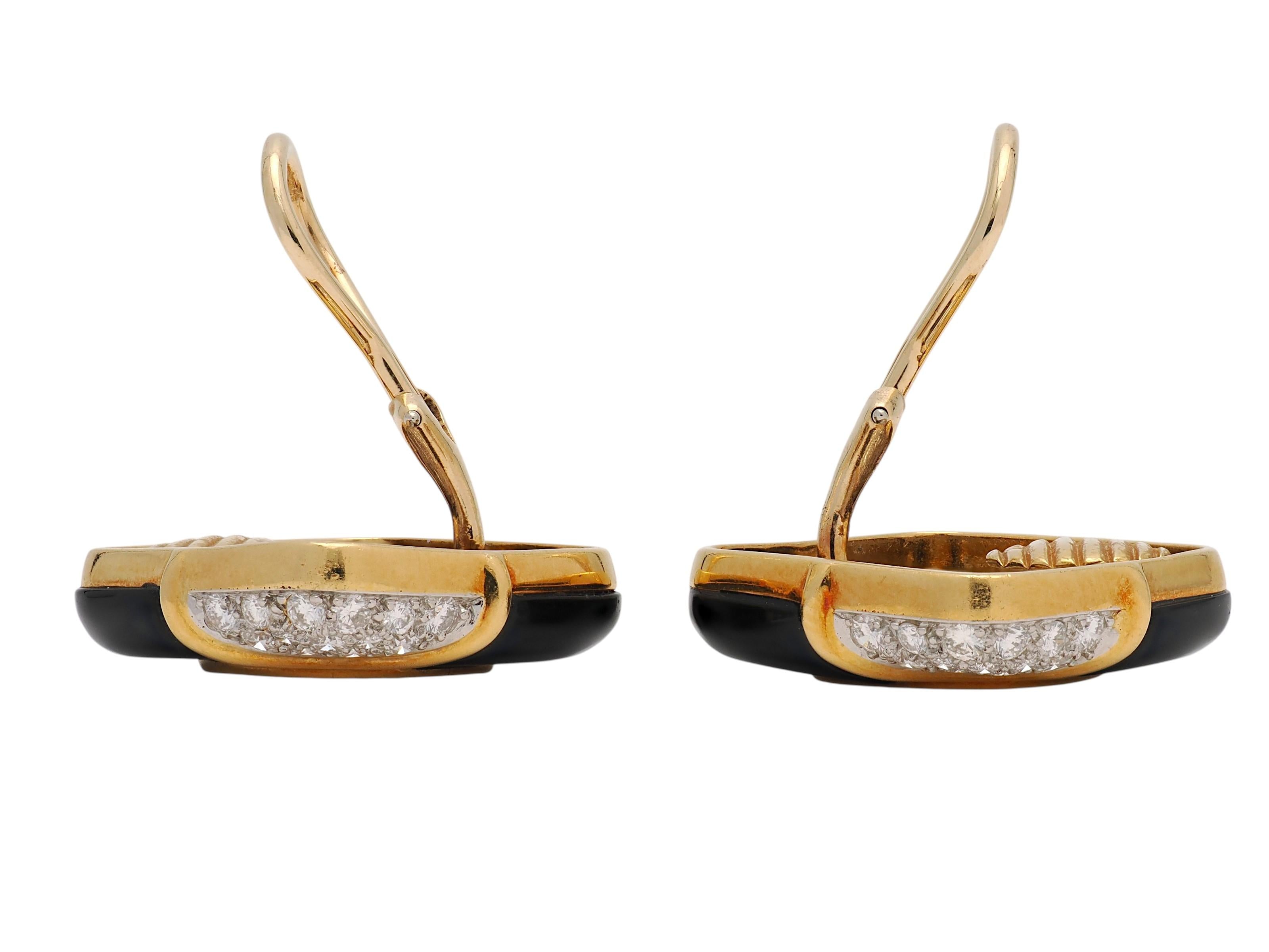 Tiffany & Co. 1980's Diamond Onyx 18K Gold Platinum Vintage Ear-Clip Earrings