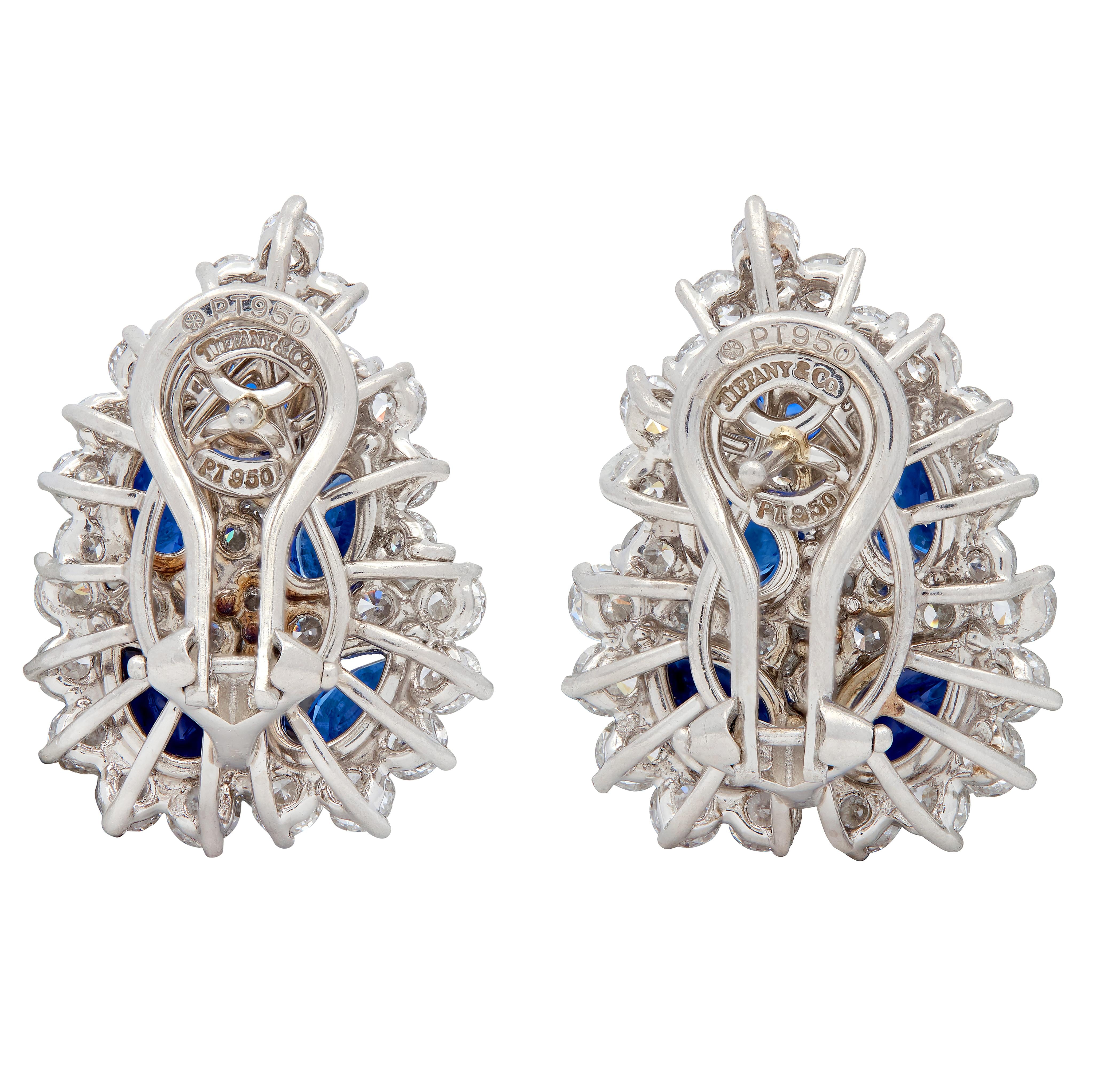 Tiffany & Co. 8.14 CTW Diamond Sapphire Platinum Vintage Cluster Earrings