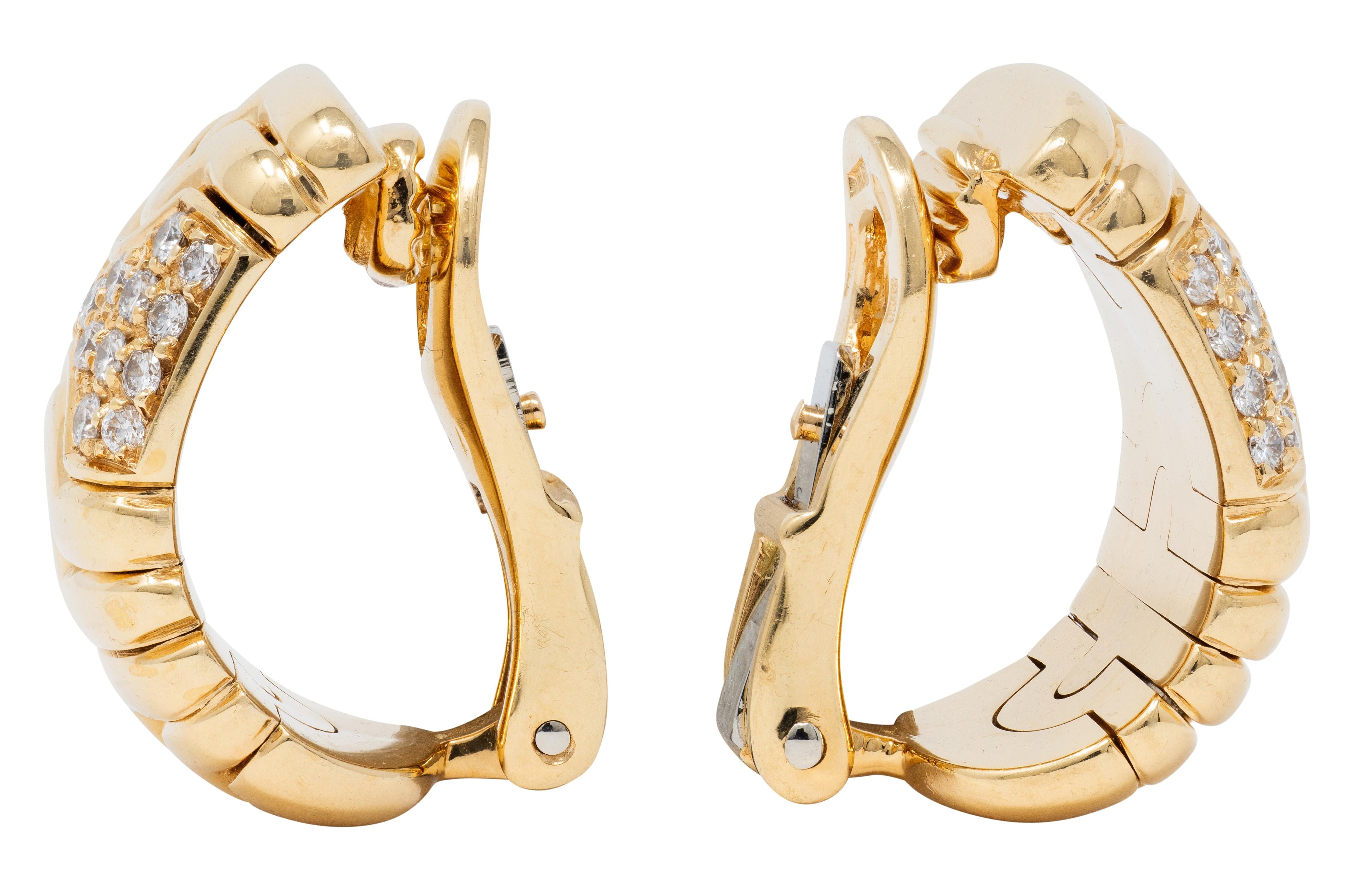 Bulgari 1980's Diamond 18 Karat Yellow Gold Vintage Parentesi Ear-Clip Earrings