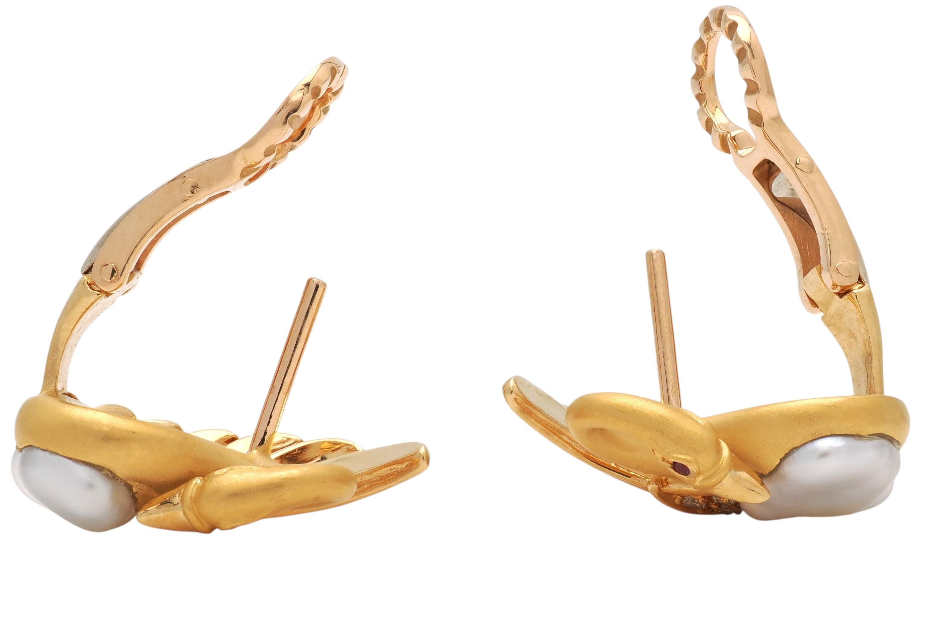 Carrera Y Carrera 2000's Diamond Pearl Ruby 18K Gold Contemporary Swan Earrings