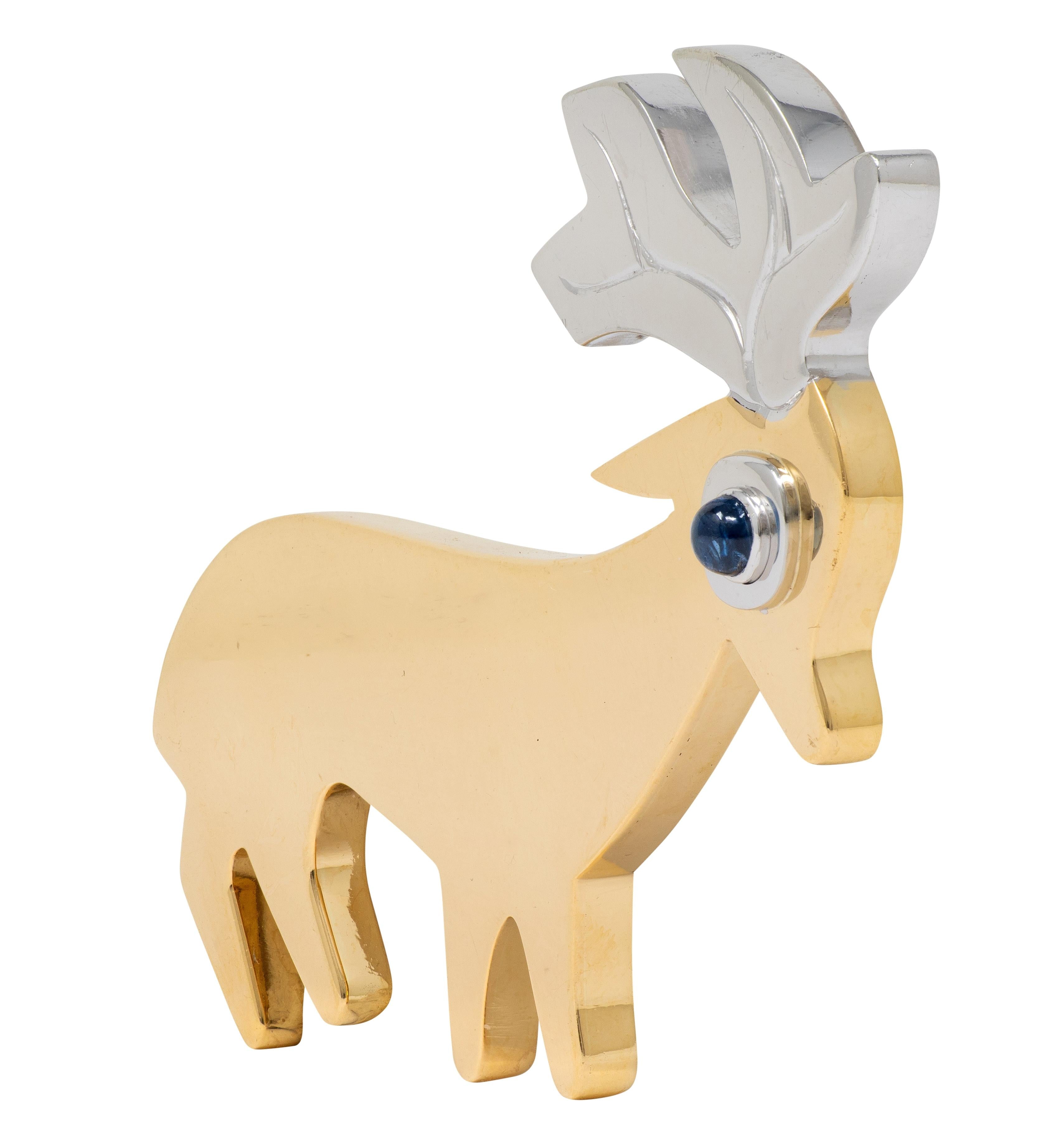 Bertel Gardberg Modernist 1960's Sapphire 18 Karat Gold Vintage Deer Brooch
