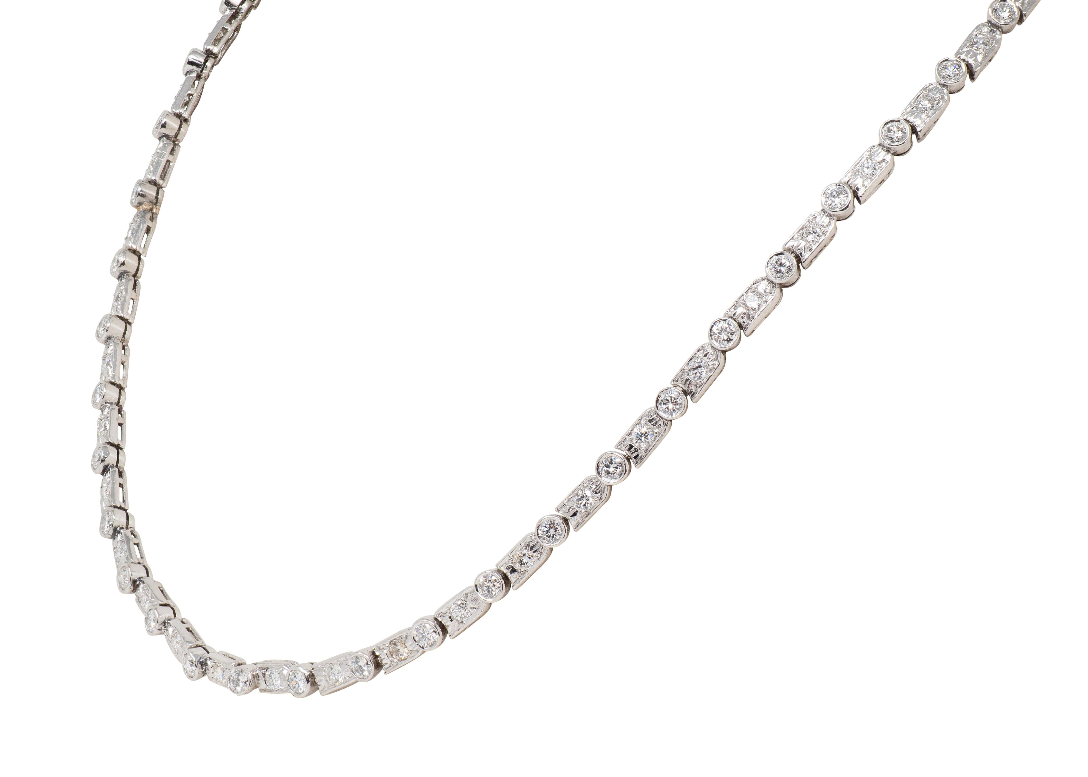 Mid-Century 7.21 CTW Diamond Platinum Vintage Dash & Dot Line Necklace
