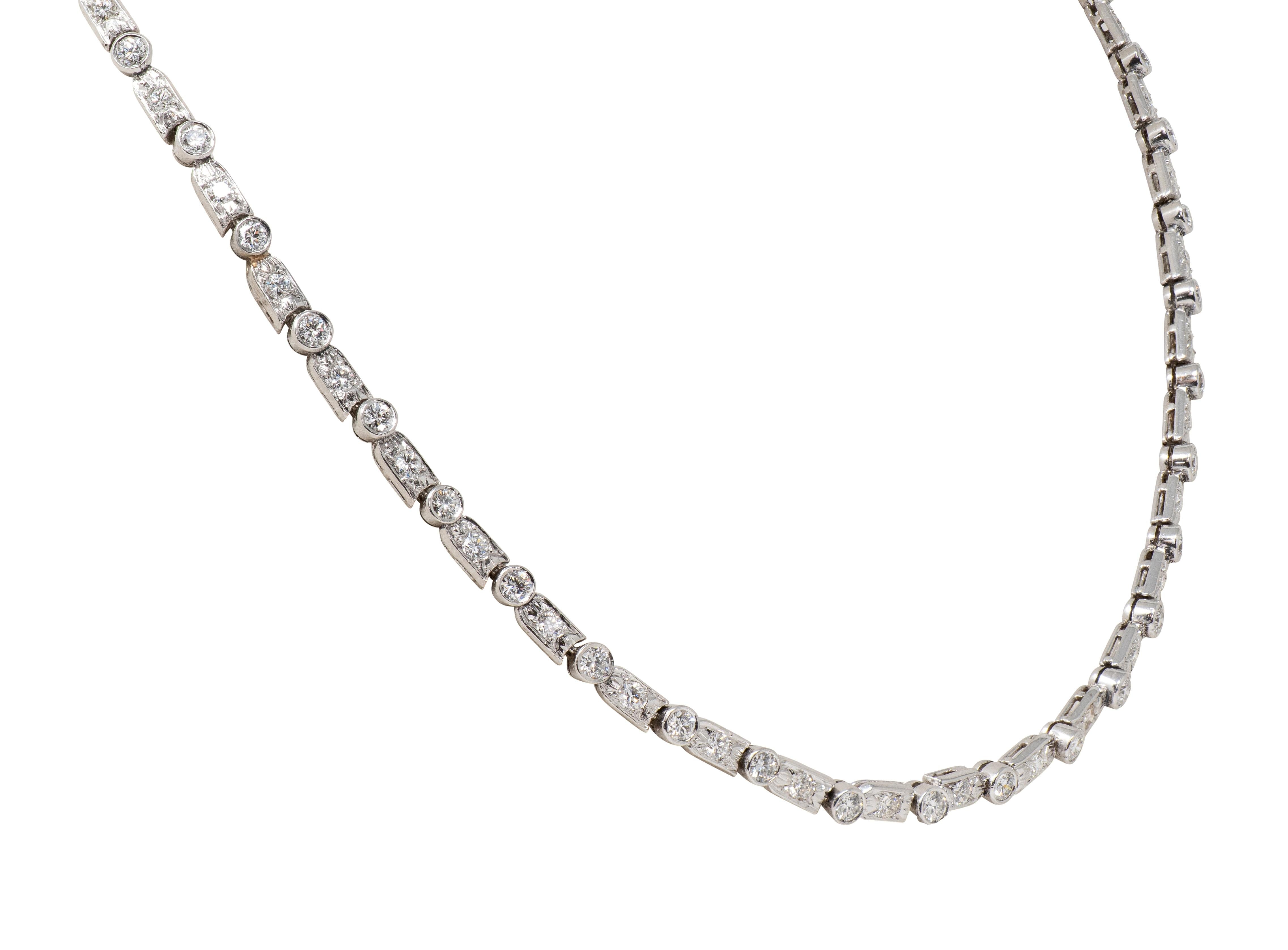 Mid-Century 7.21 CTW Diamond Platinum Vintage Dash & Dot Line Necklace