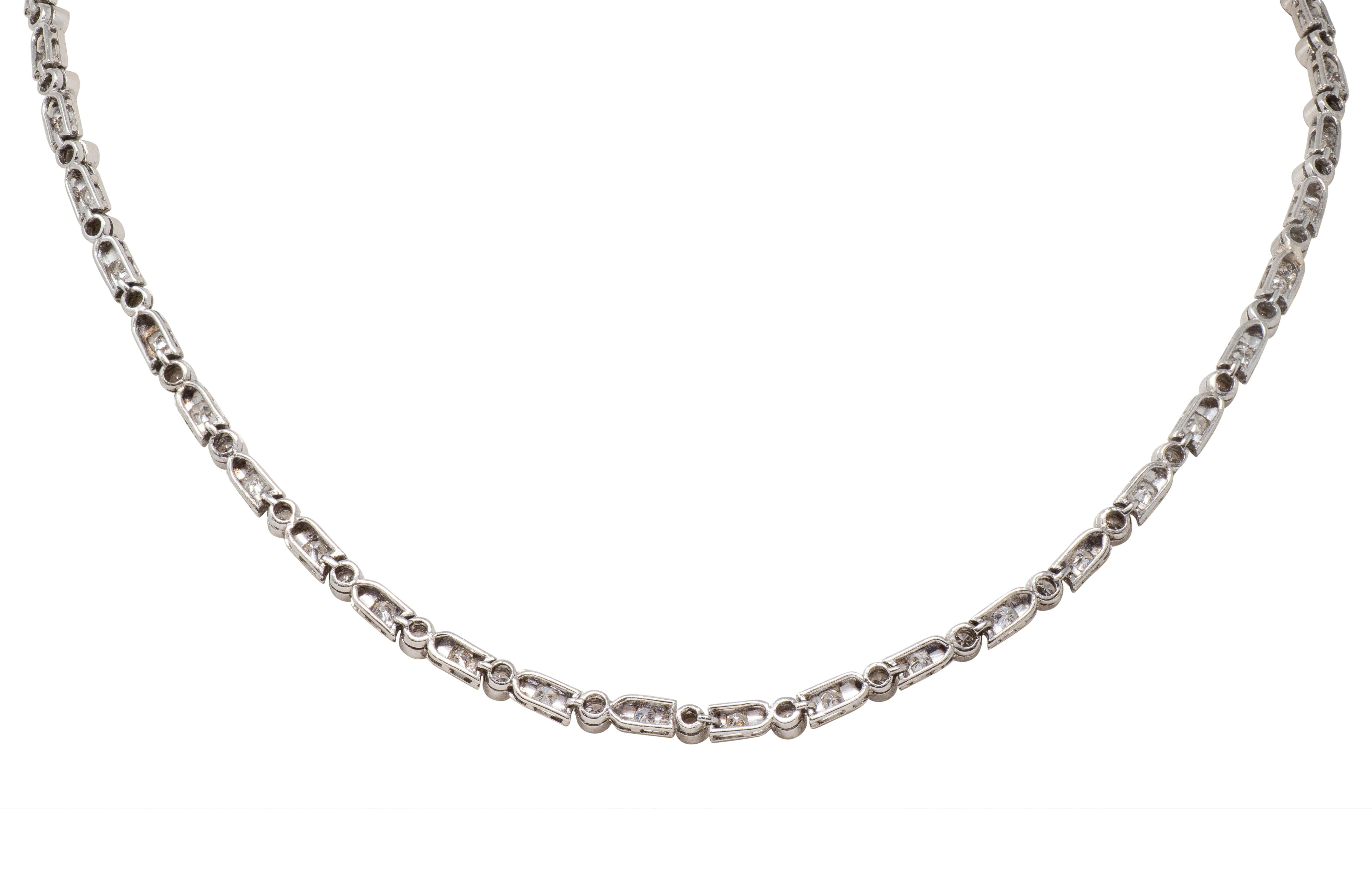Mid-Century 7.21 CTW Diamond Platinum Vintage Dash & Dot Line Necklace