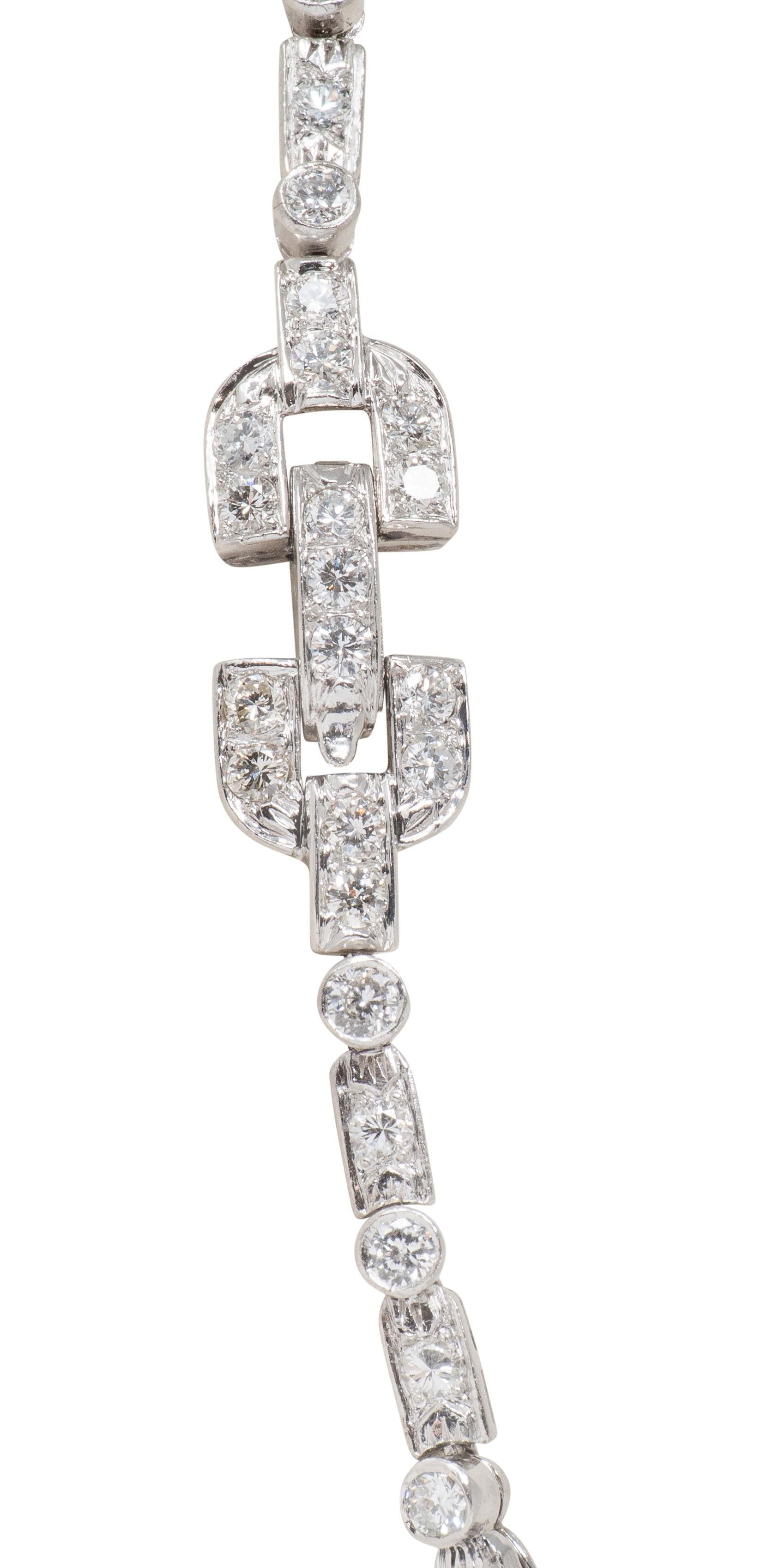 Mid-Century 7.21 CTW Diamond Platinum Vintage Dash & Dot Line Necklace