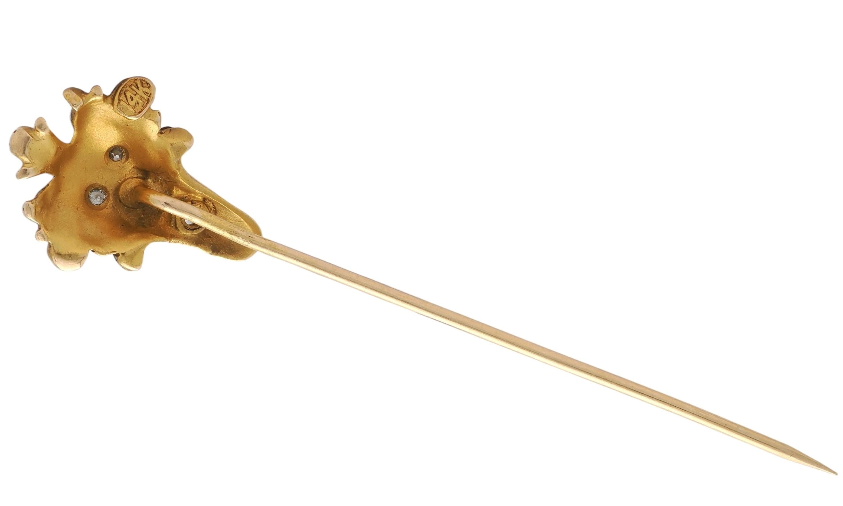 Art Nouveau Diamond 14 Karat Yellow Gold Antique Lion Stickpin