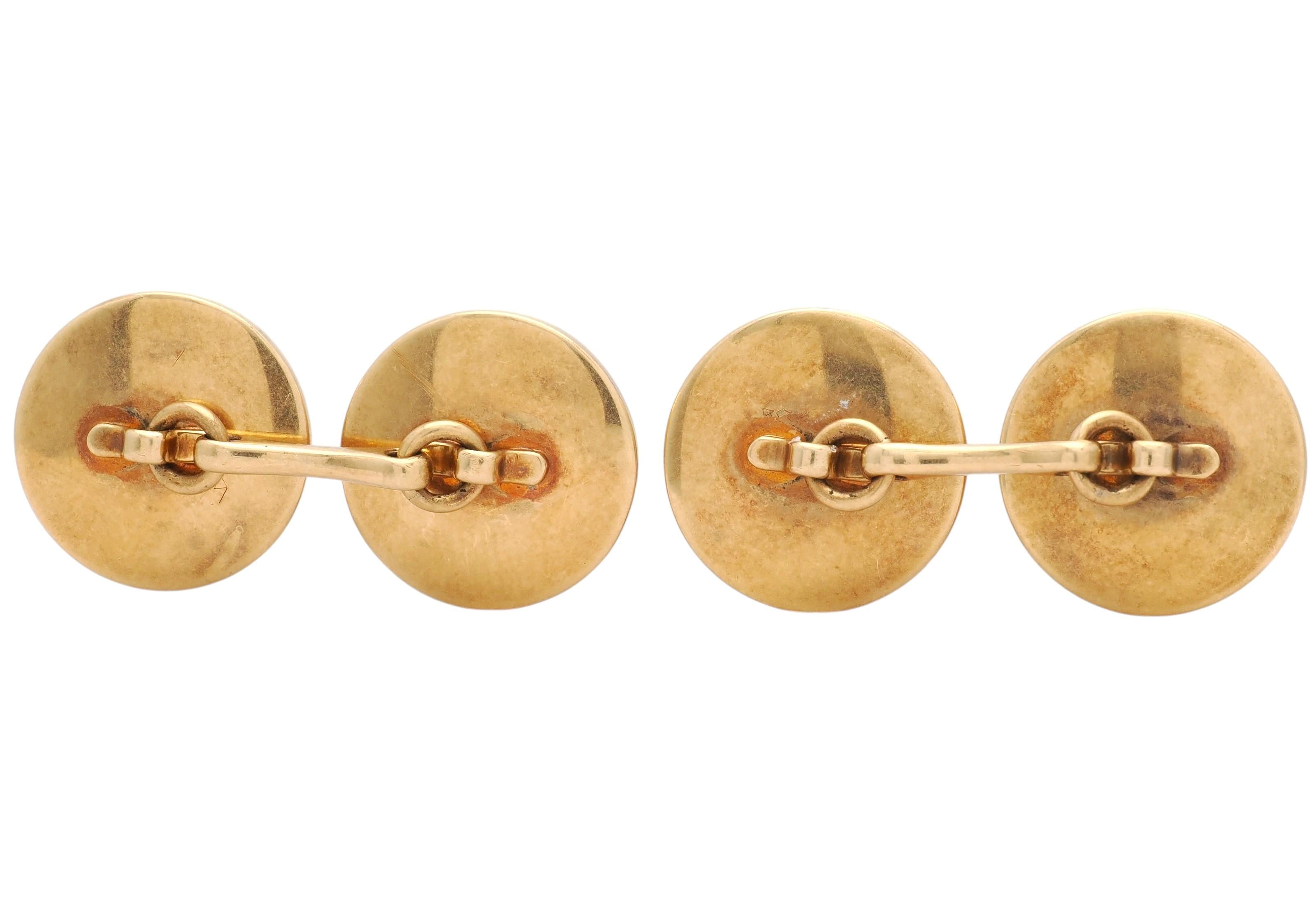 Tiffany & Co Edwardian Essex Crystal 14K Gold Antique Horse Equestrian Cufflinks