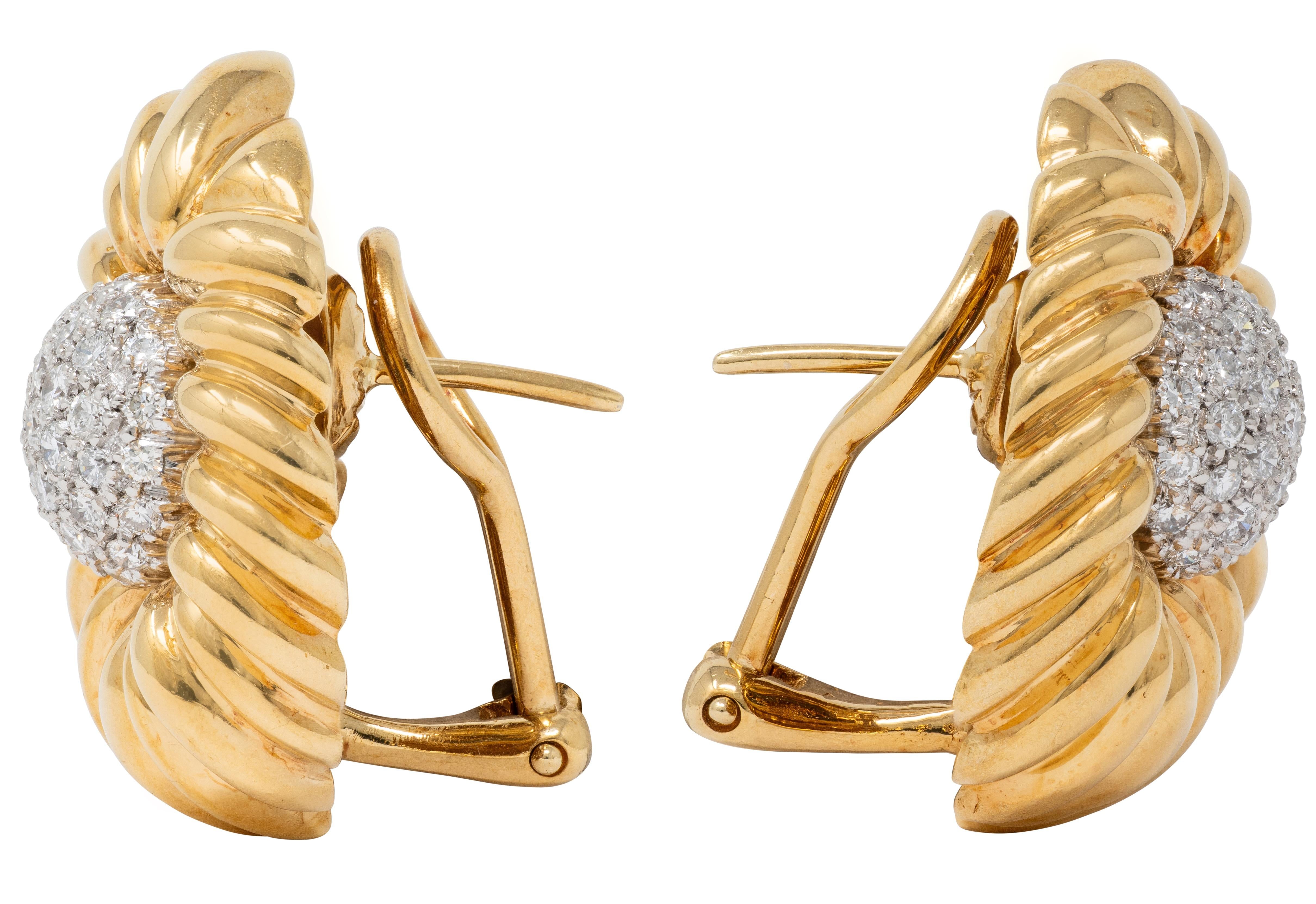 Tiffany & Co. 1980's Diamond 18K Yellow Gold Platinum Vintage Flower Earrings