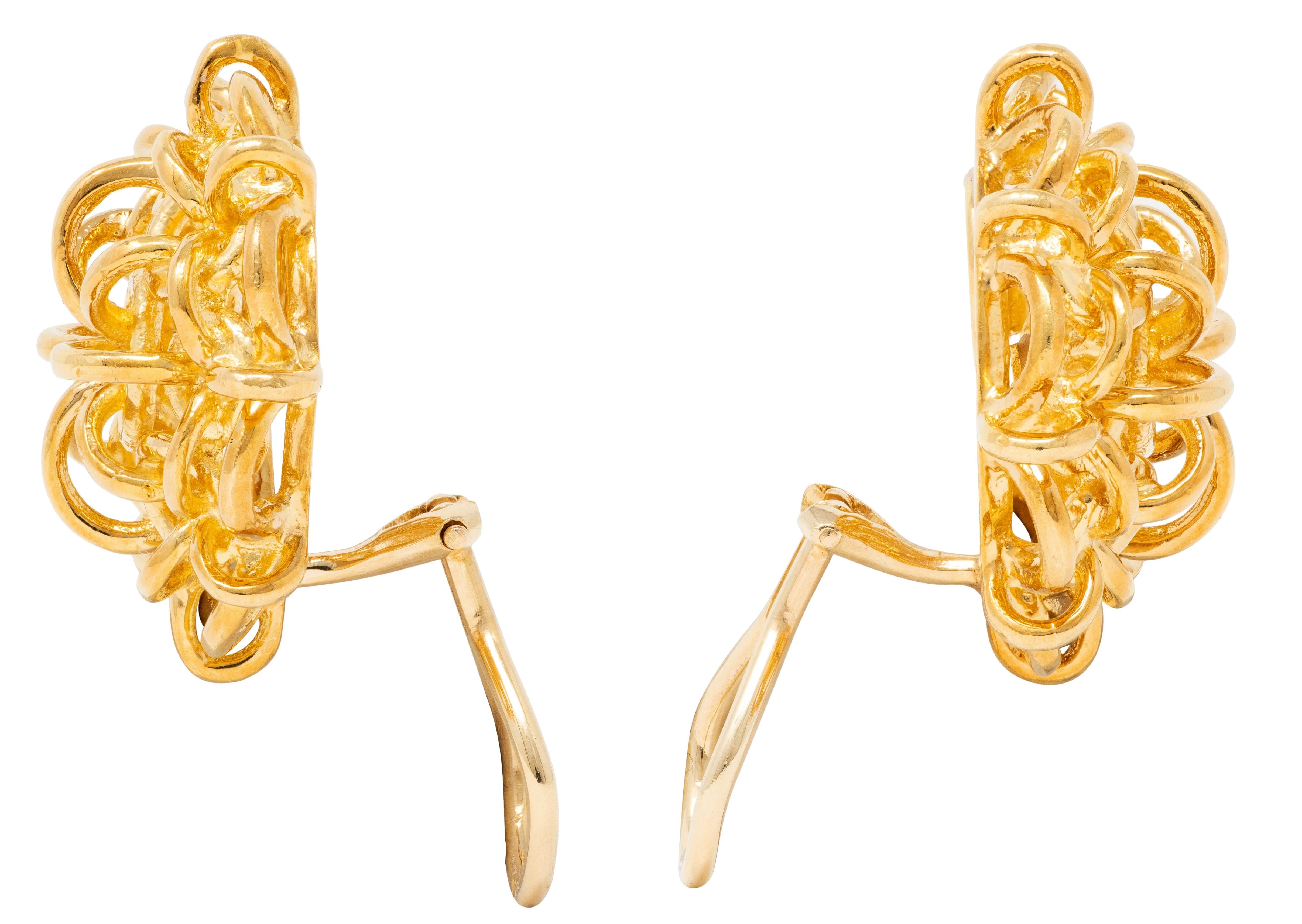 Tiffany & Co. 1990's 18 Karat Yellow Gold Vintage Chain Flower Ear-Clip Earrings