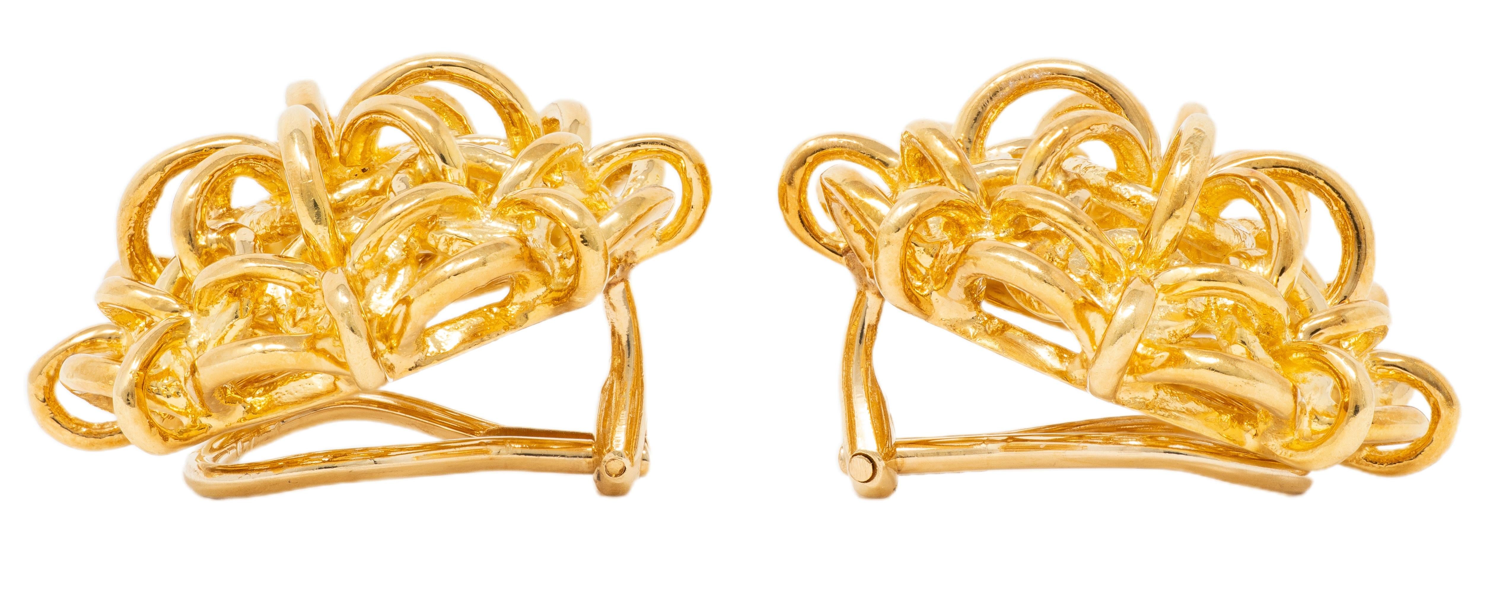 Tiffany & Co. 1990's 18 Karat Yellow Gold Vintage Chain Flower Ear-Clip Earrings