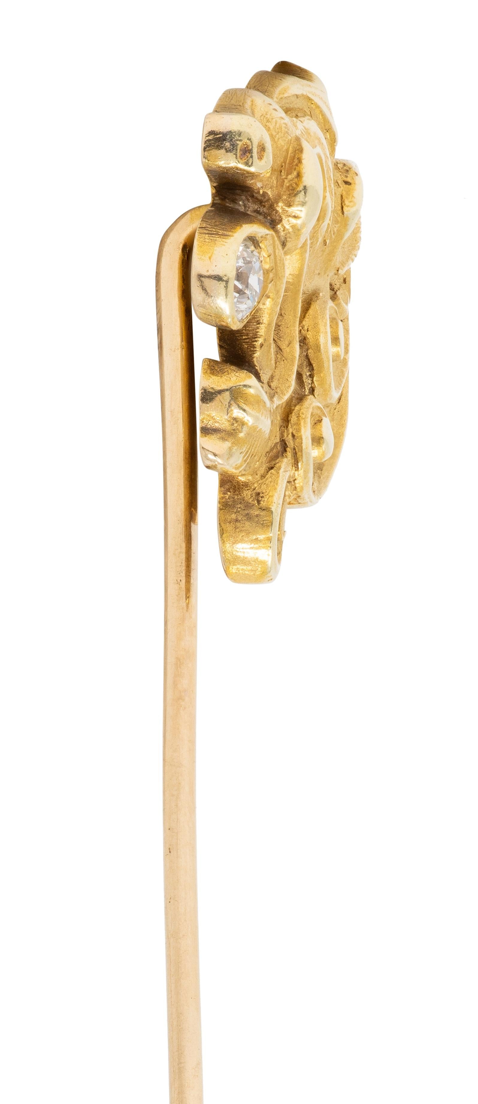 Art Nouveau Diamond 14 Karat Yellow Gold Antique Boar Stickpin