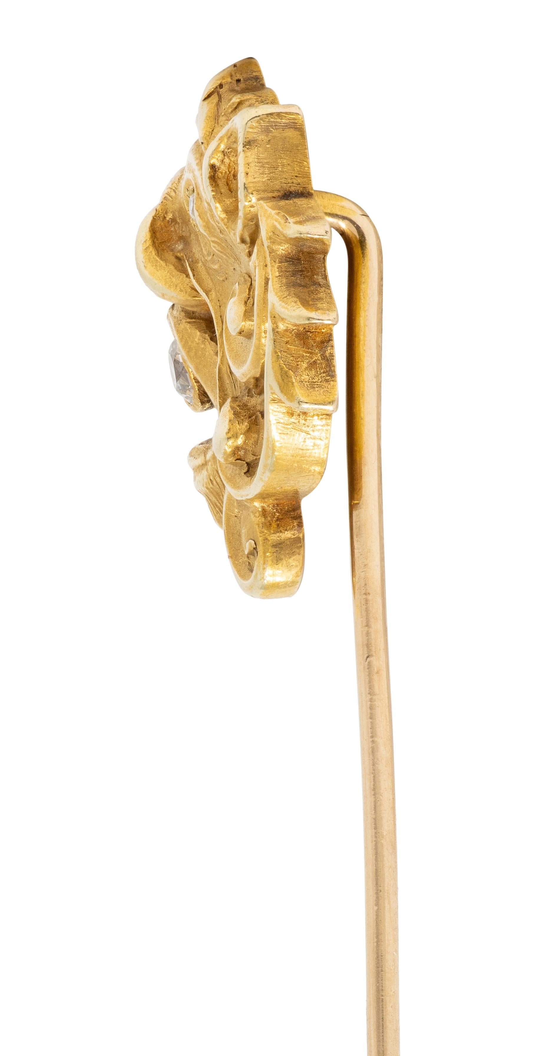 Art Nouveau Diamond 14 Karat Yellow Gold Antique Boar Stickpin