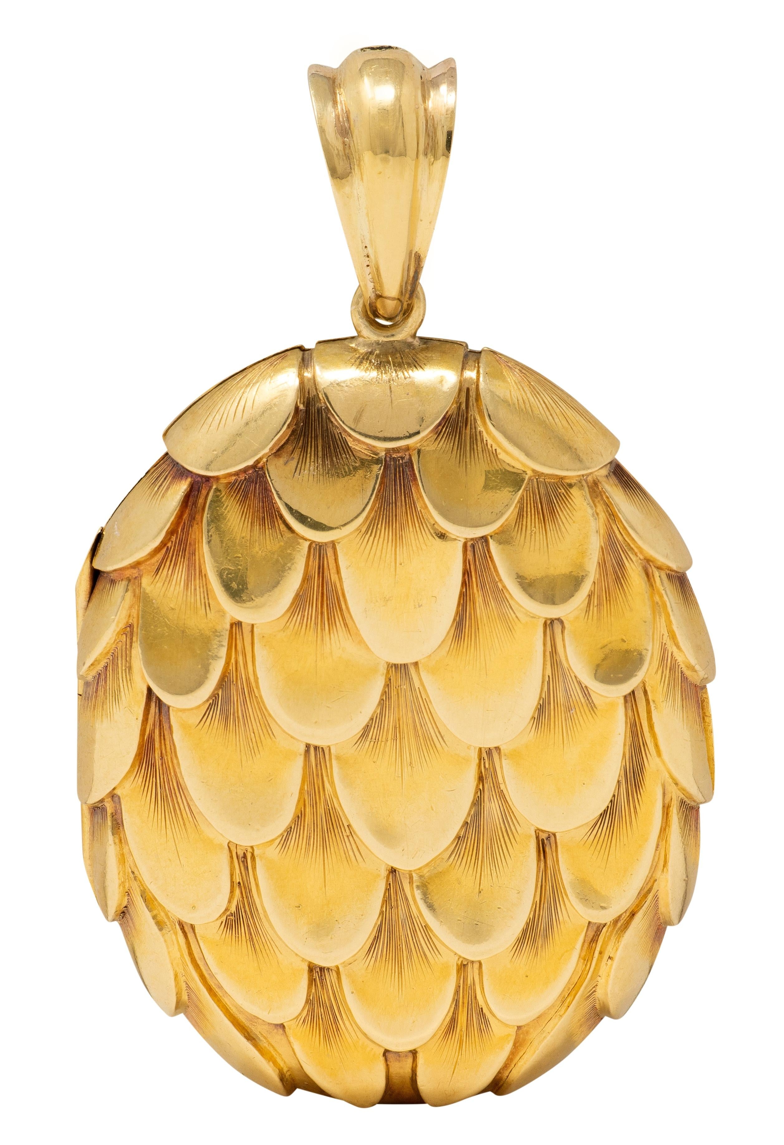1950's 18 Karat Yellow Gold Vintage Feather Photo Locket Pendant