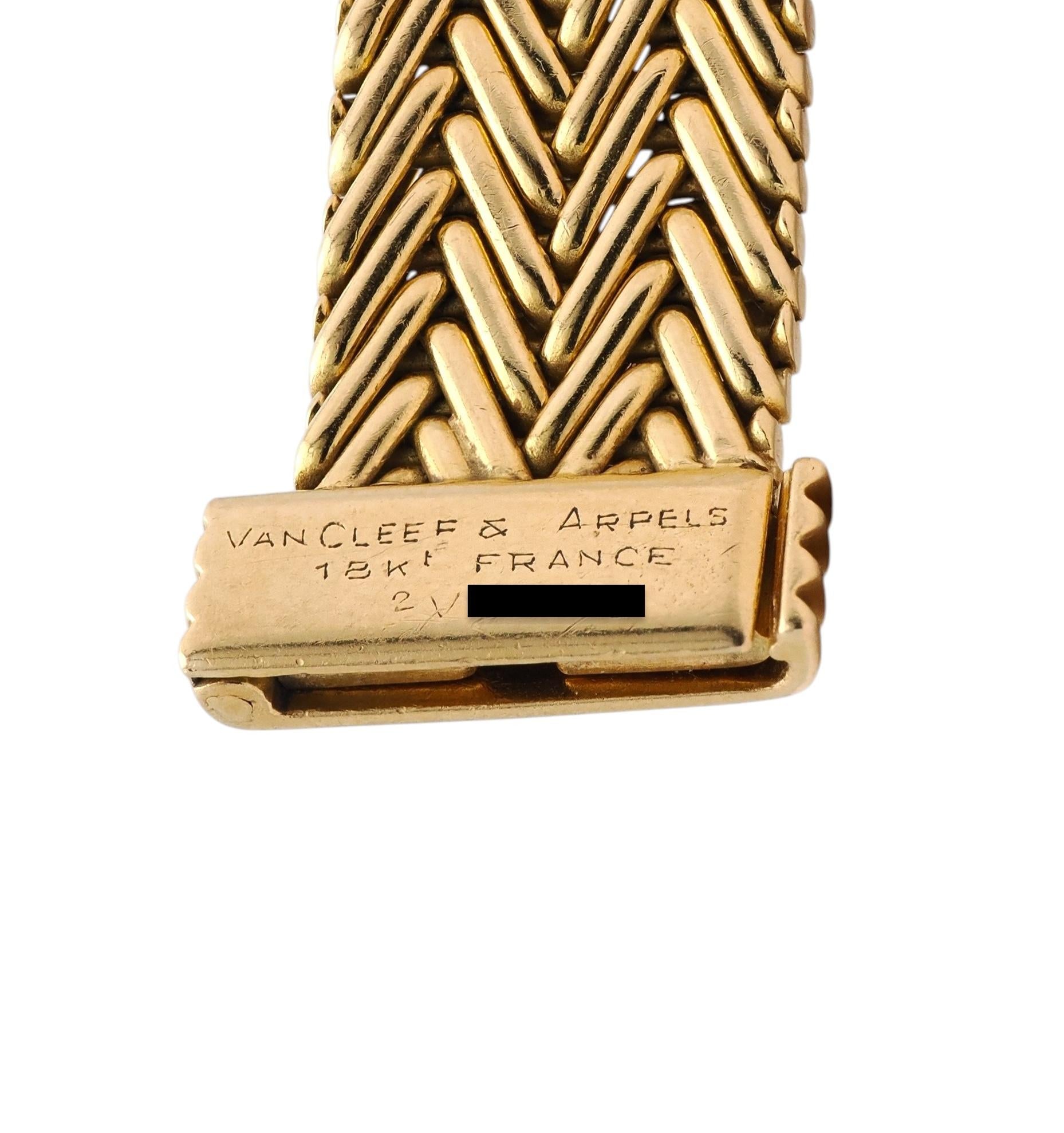 Van Cleef & Arpels French 1950s Diamond 18K Gold Platinum Vintage Woven Bracelet