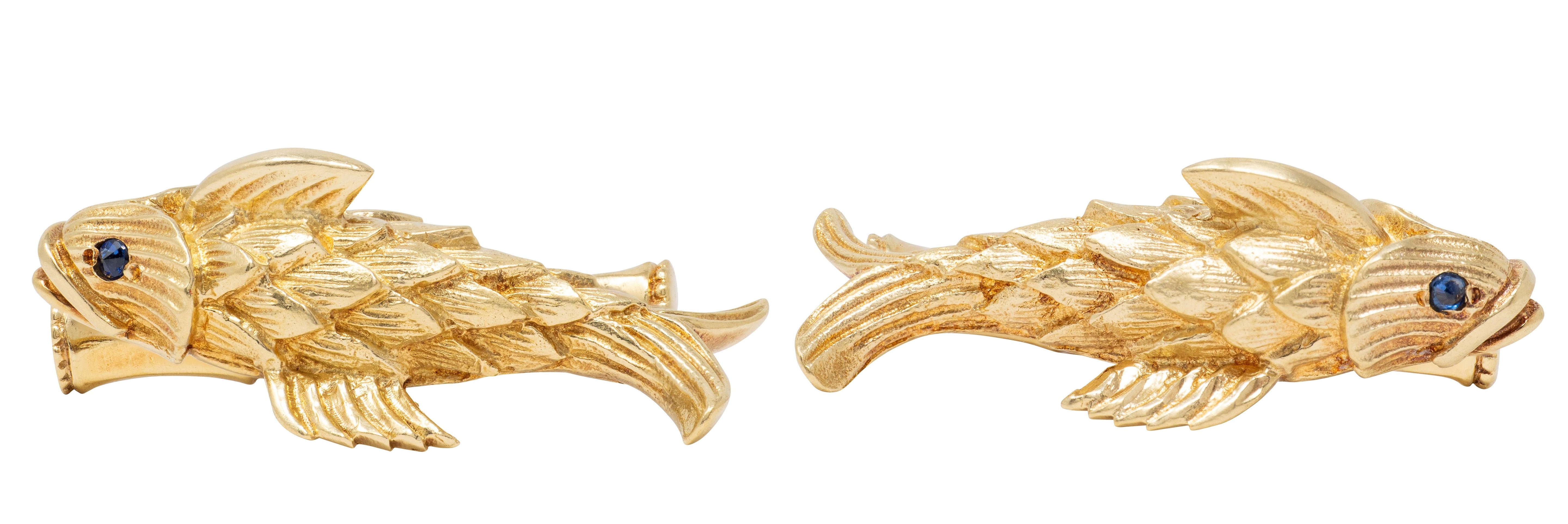 Tiffany & Co. Jean Schlumberger 1960's Sapphire 18K Gold Vintage Fish Cufflinks