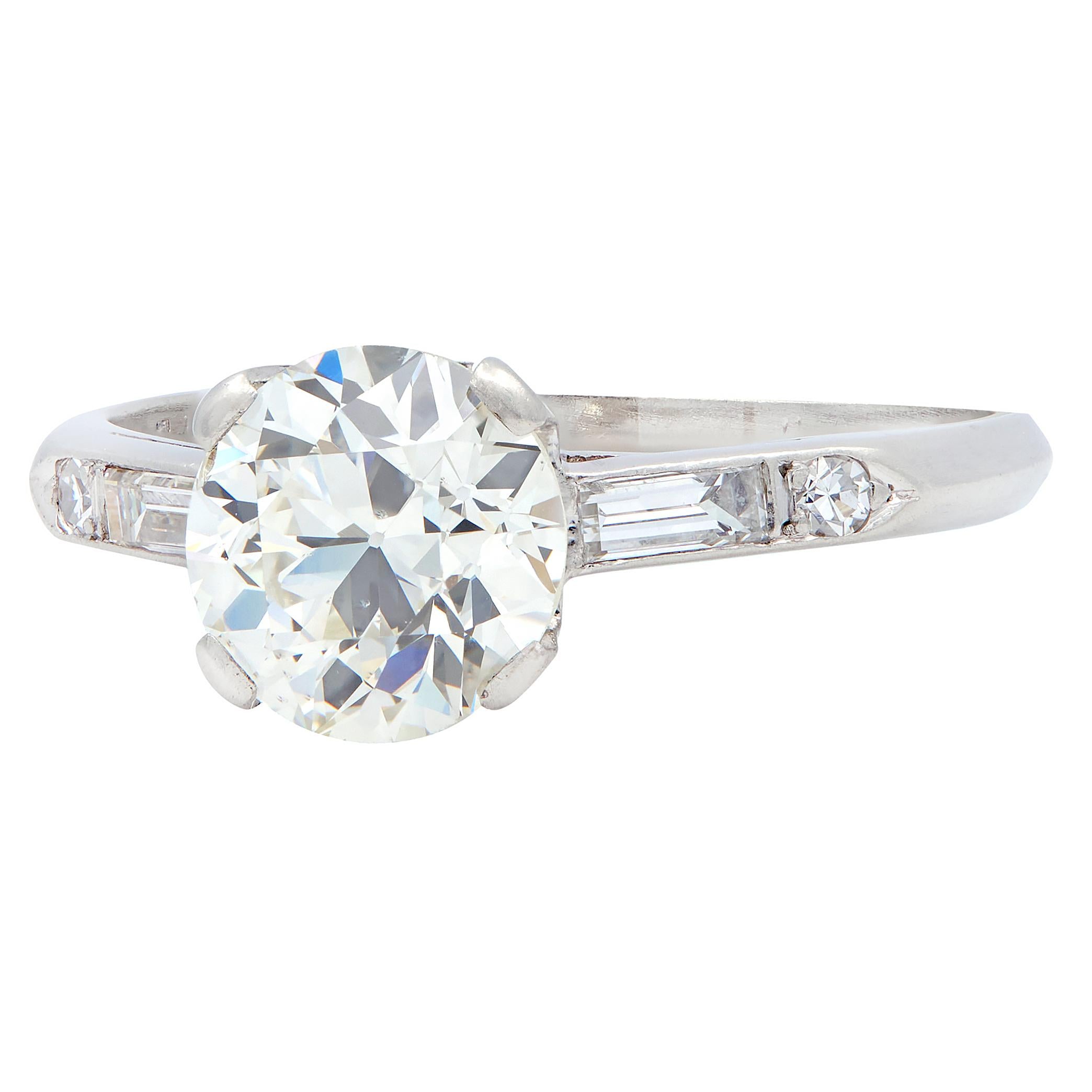 Mid-Century Old European Cut Diamond Platinum Vintage Scroll Engagement Ring GIA