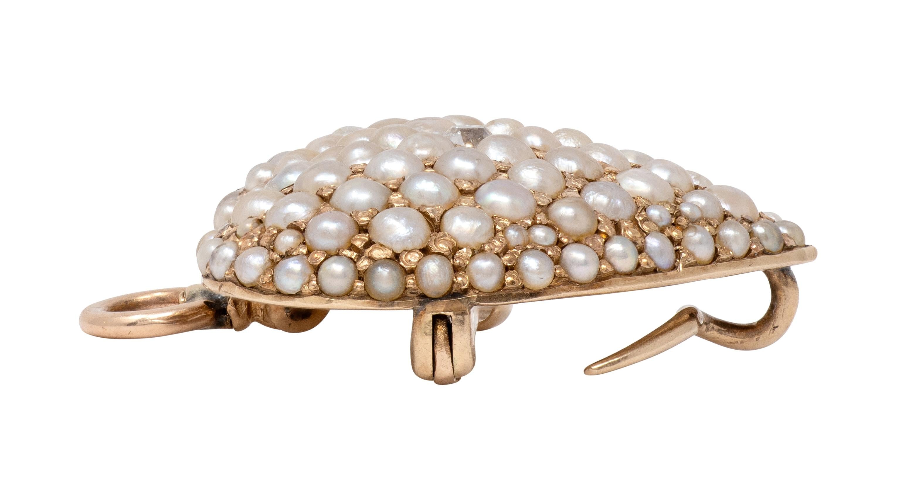 Victorian Pearl Diamond 14 Karat Yellow Gold Antique Heart Pendant Brooch