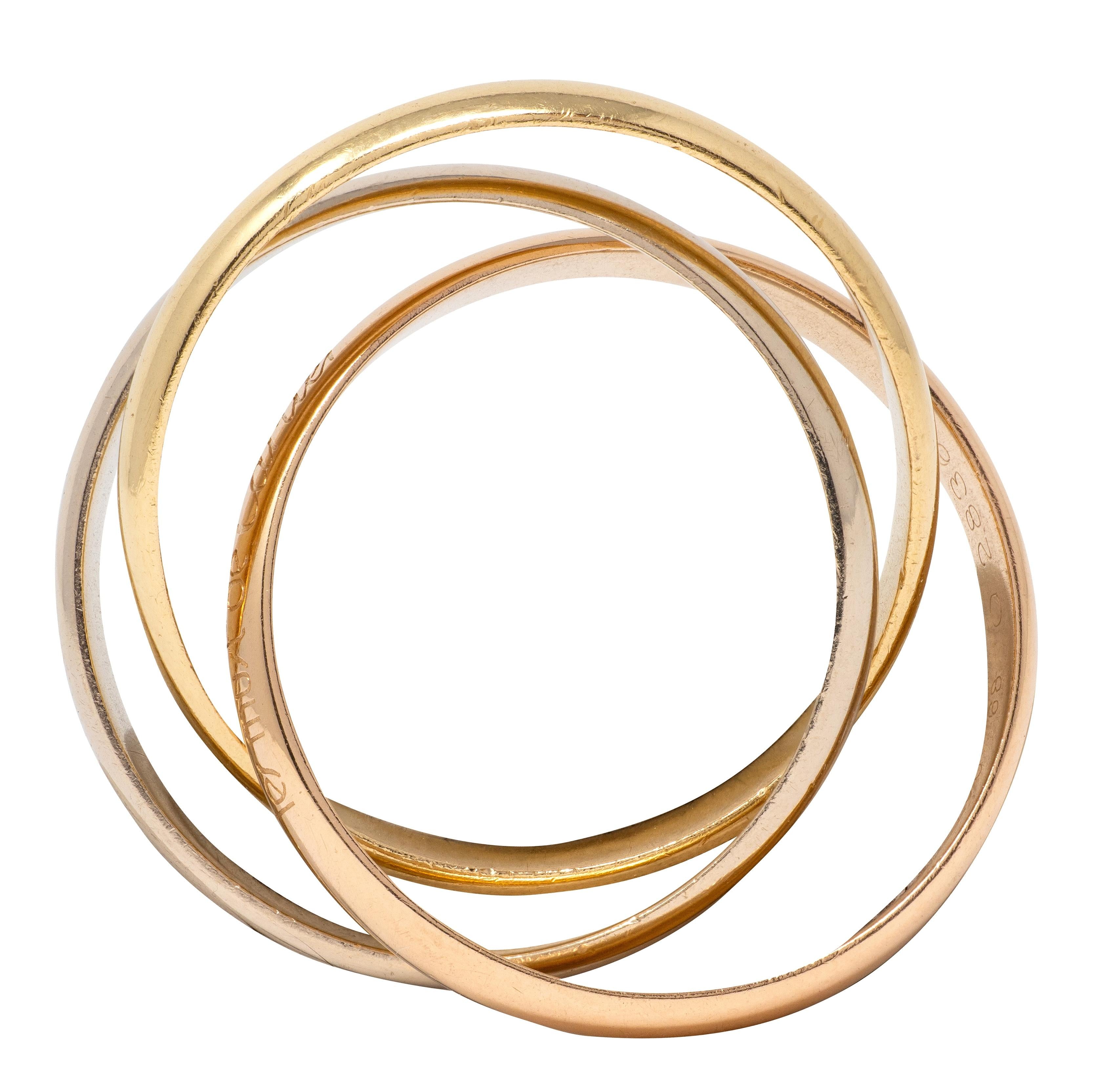 Cartier 1970's 18 Karat Tri-Colored Gold Vintage Rolling Trinity Band Ring