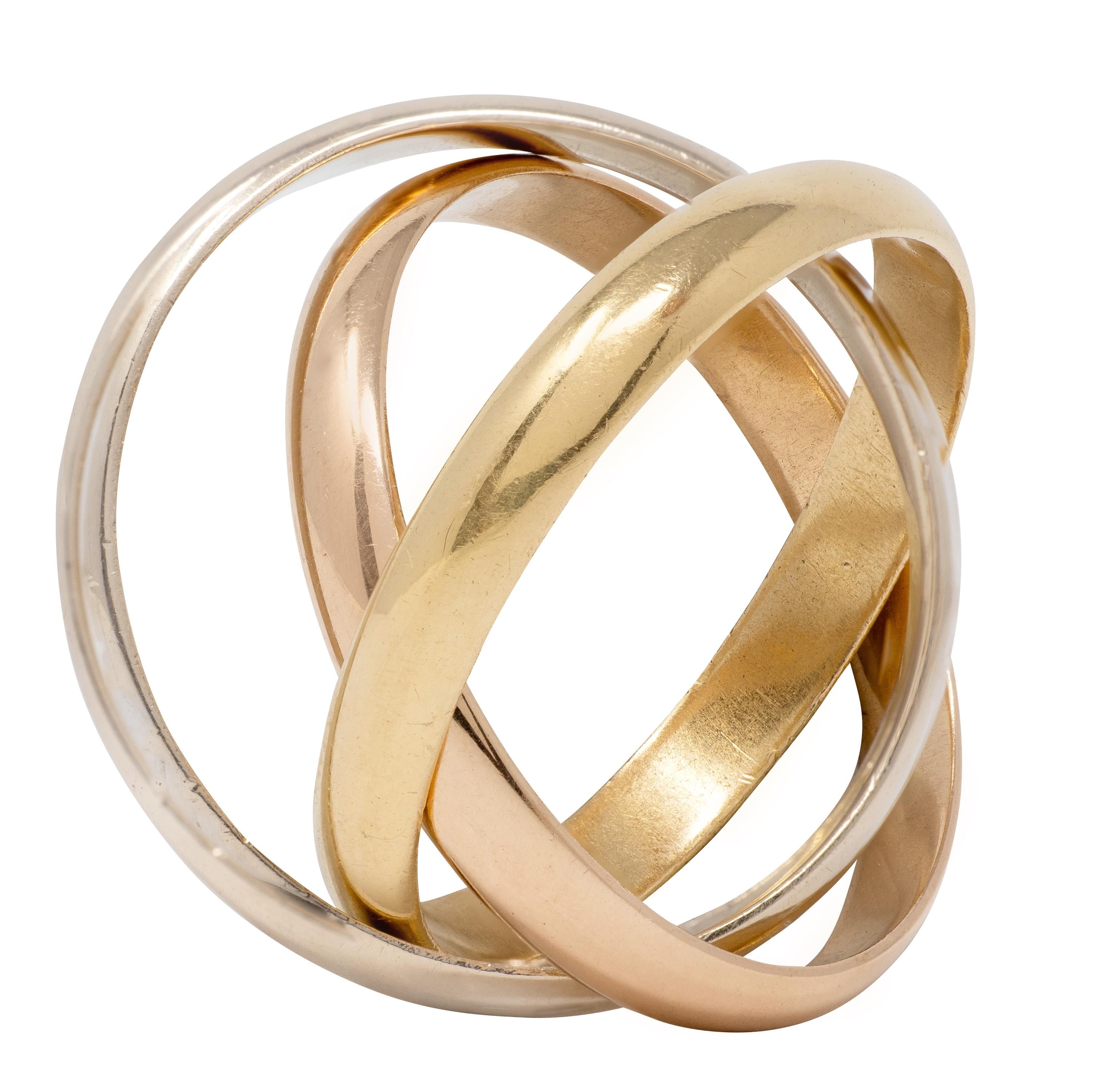 Cartier 1970's 18 Karat Tri-Colored Gold Vintage Rolling Trinity Band Ring