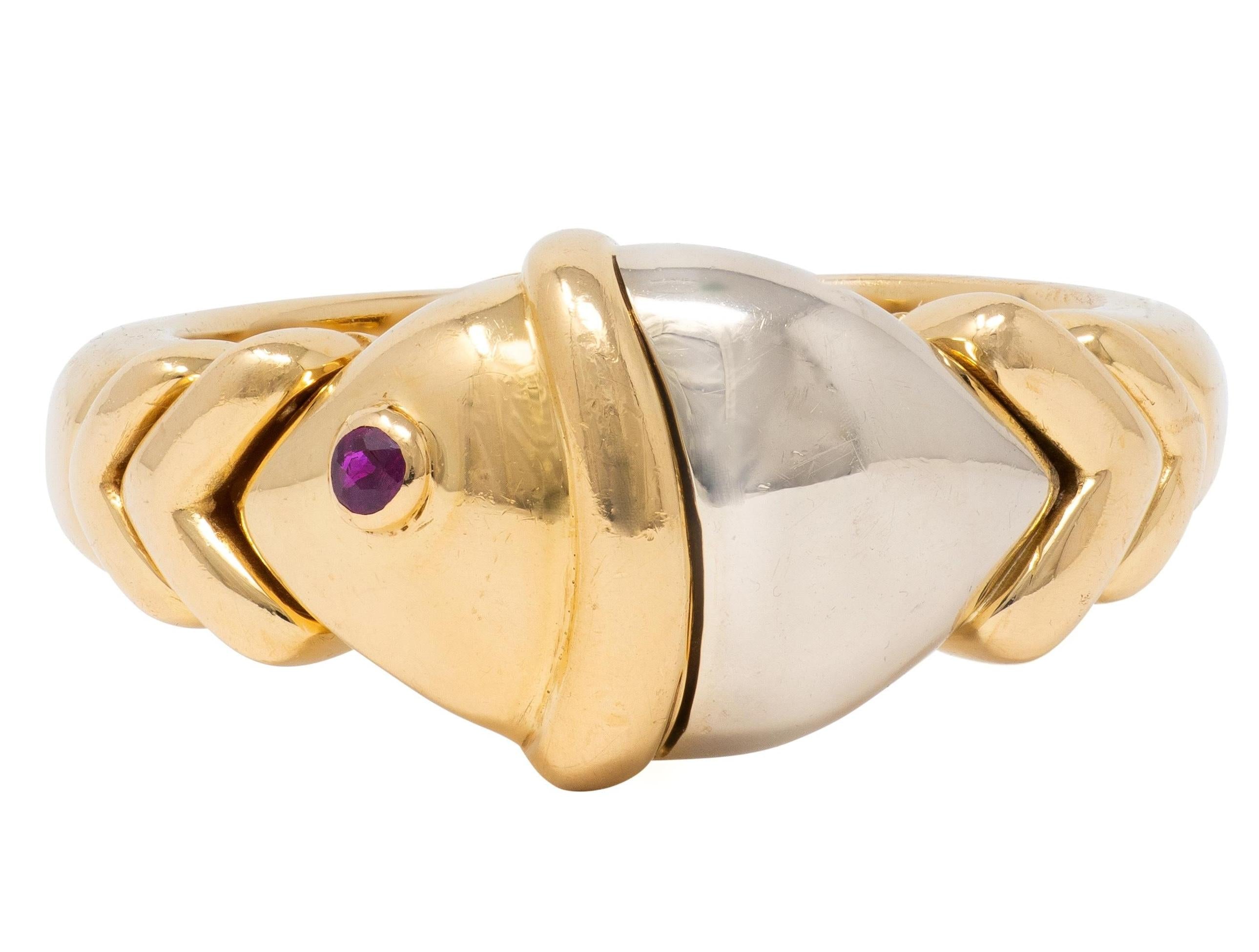 Bulgari 1990's Ruby 18 Karat Two-Tone Gold Vintage Naturalia Ring