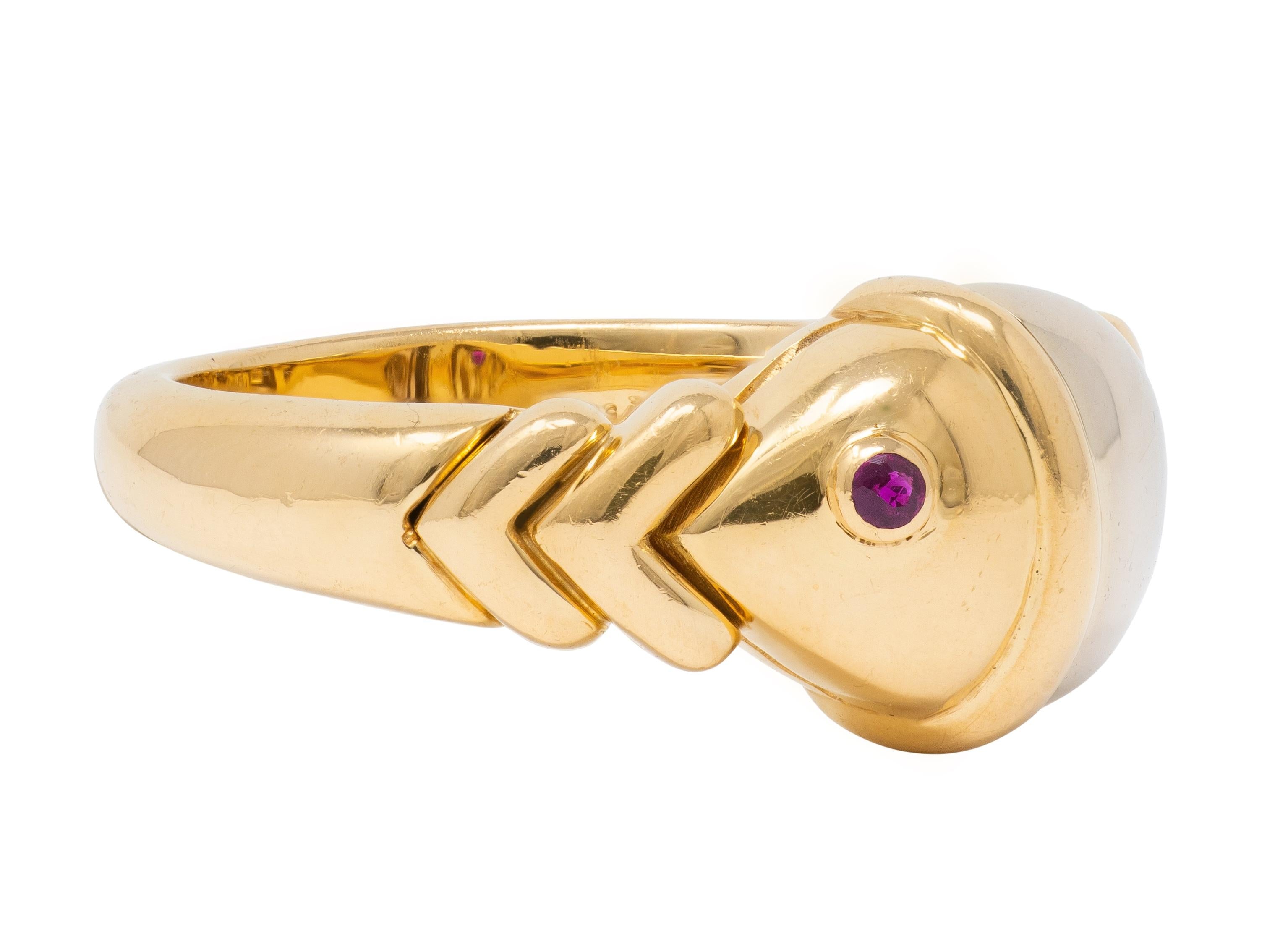 Bulgari 1990's Ruby 18 Karat Two-Tone Gold Vintage Naturalia Ring