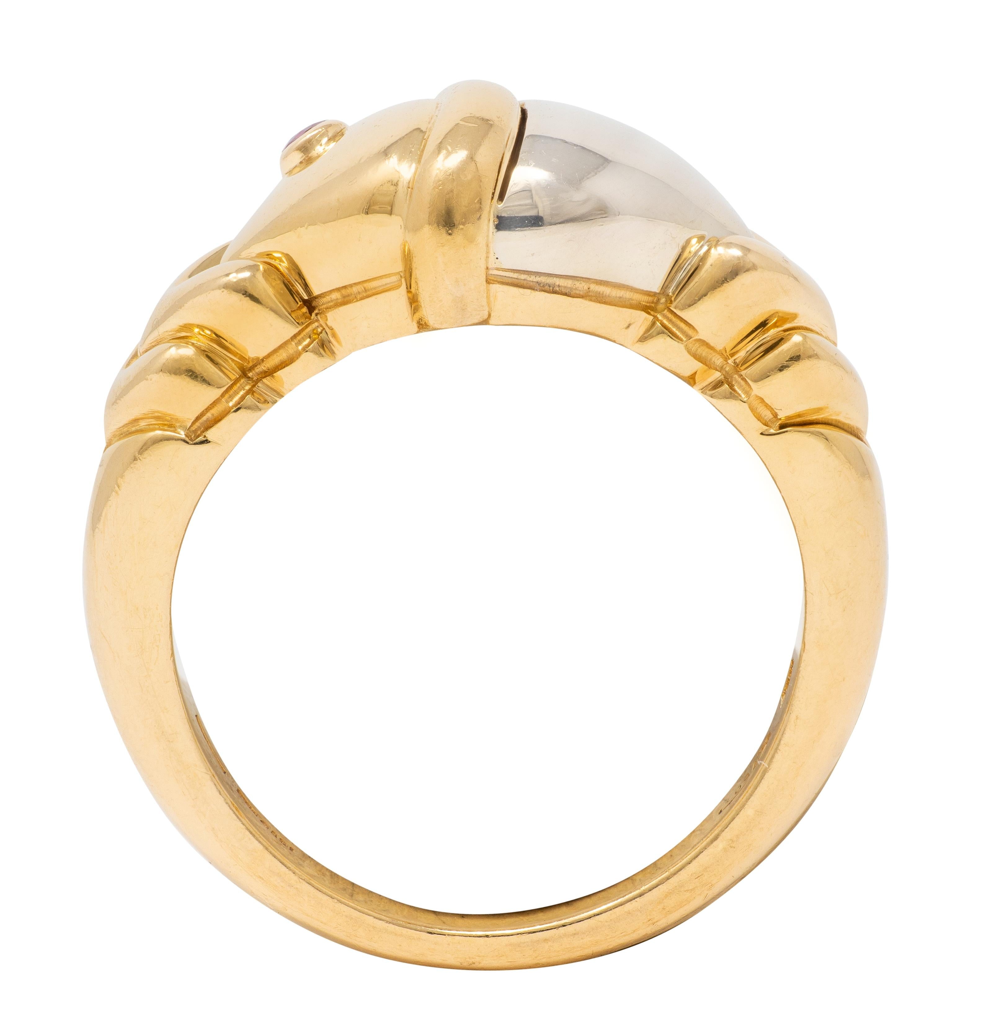 Bulgari 1990's Ruby 18 Karat Two-Tone Gold Vintage Naturalia Ring