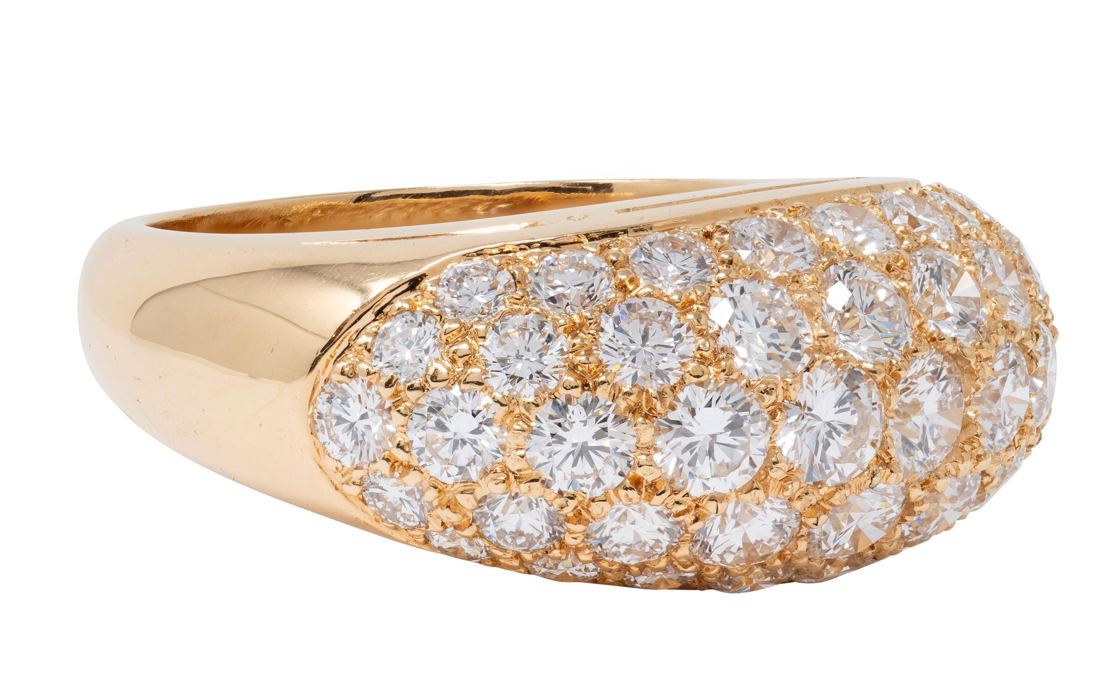 1980's 3.00 CTW Diamond 18 Karat Yellow Gold Vintage Domed Cluster Ring