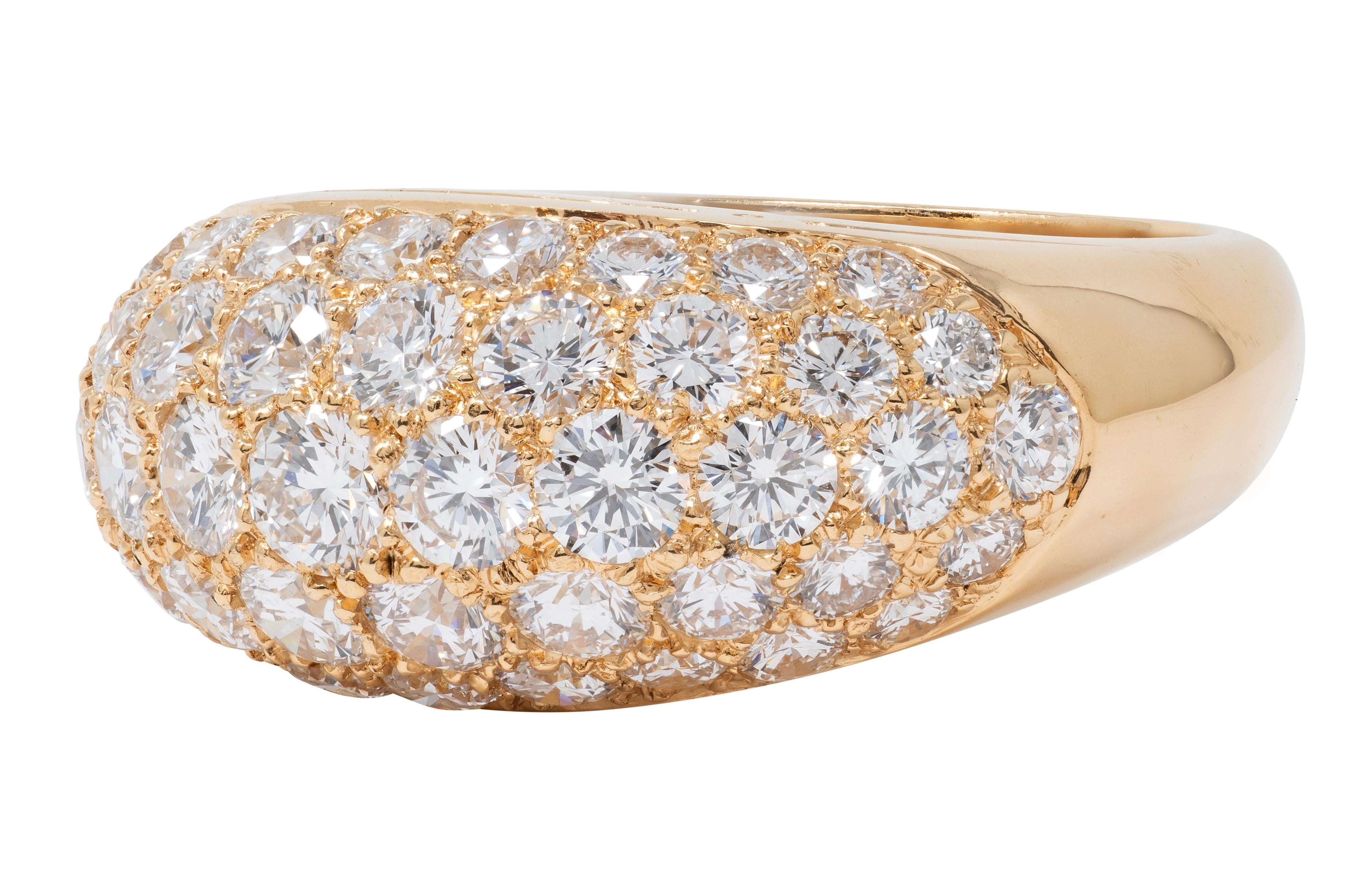 1980's 3.00 CTW Diamond 18 Karat Yellow Gold Vintage Domed Cluster Ring
