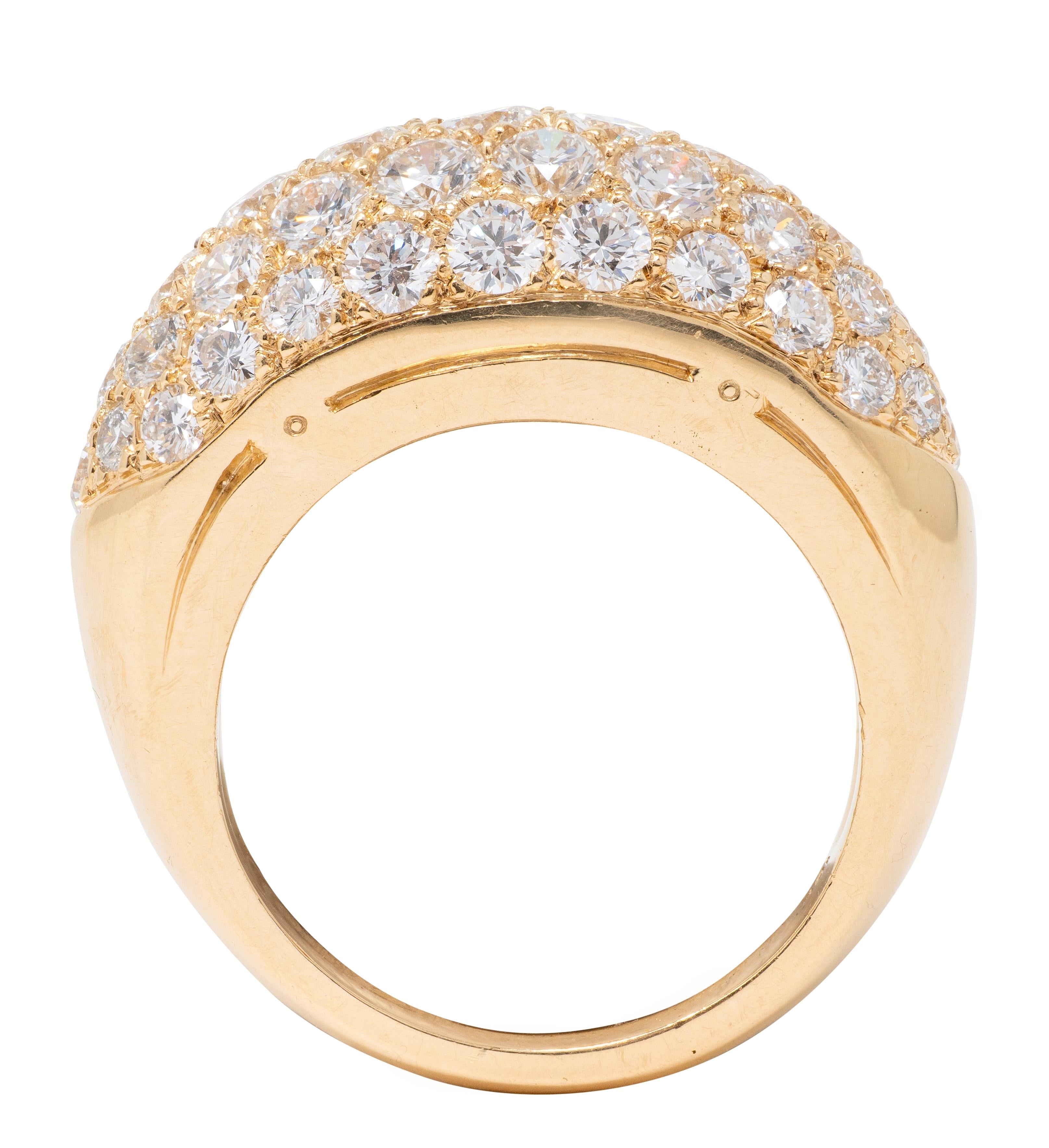 1980's 3.00 CTW Diamond 18 Karat Yellow Gold Vintage Domed Cluster Ring