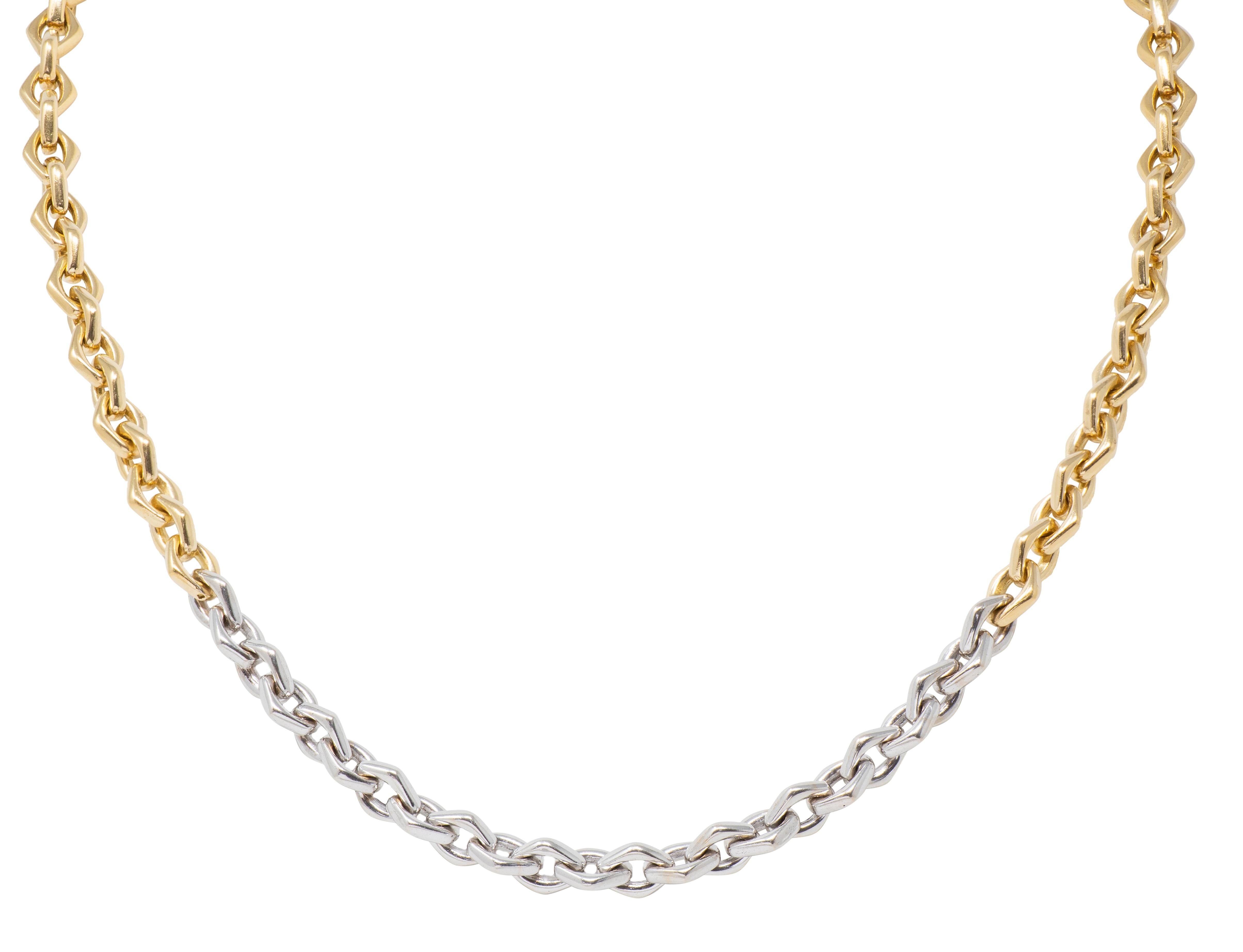 Bulgari 1970's 18 Karat Two-Tone Gold Vintage Navette Unisex Chain Link Necklace