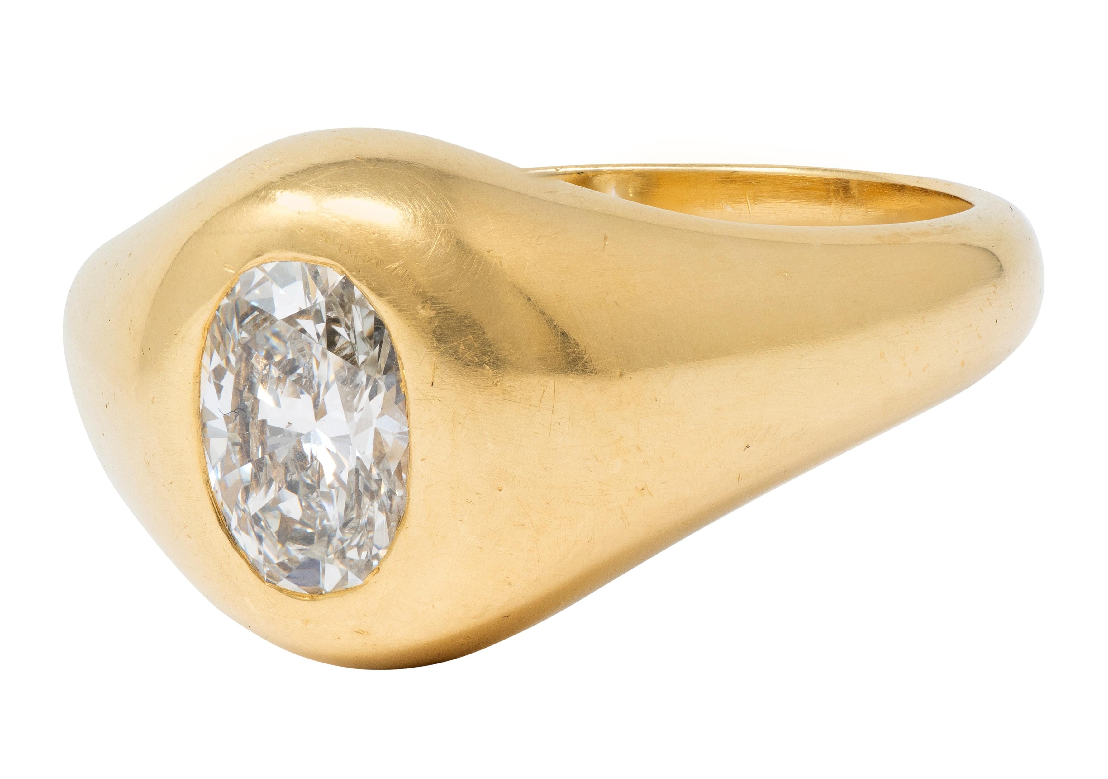 Cartier 1960's 1.22 CTW Oval Cut Diamond 18 Karat Yellow Gold Unisex Signet Ring