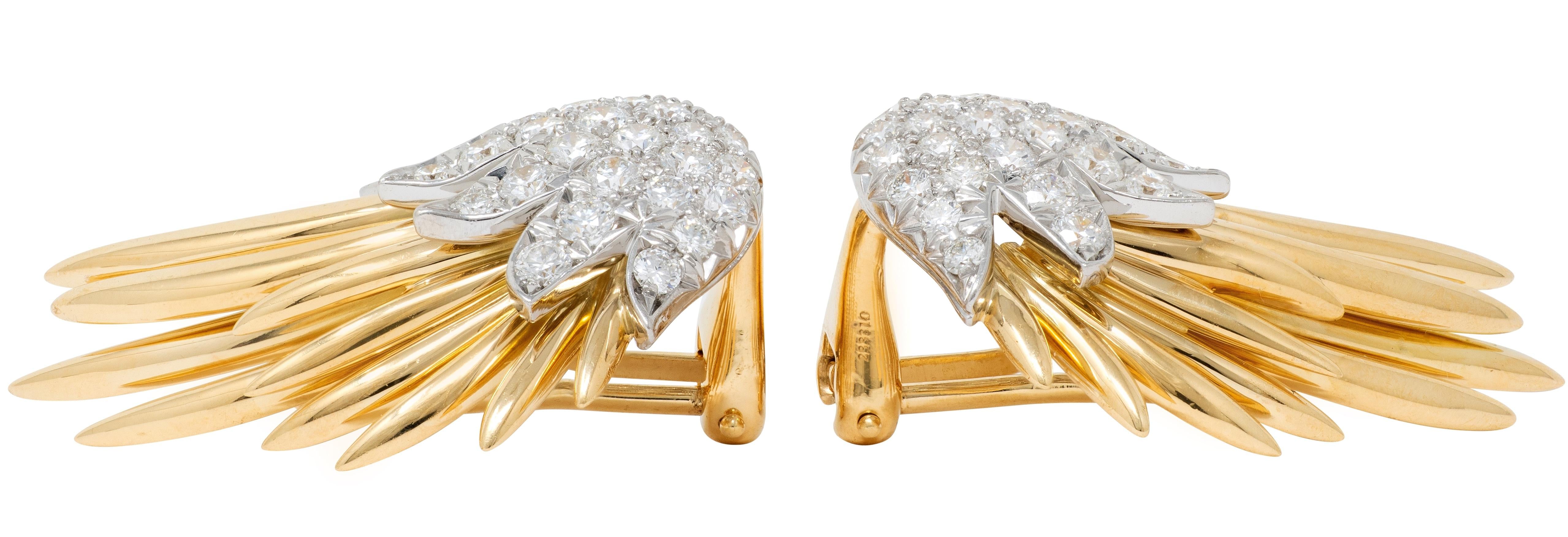 Tiffany & Co. Schlumberger Diamond 18K Platinum Vintage Flame Ear-Clip Earrings