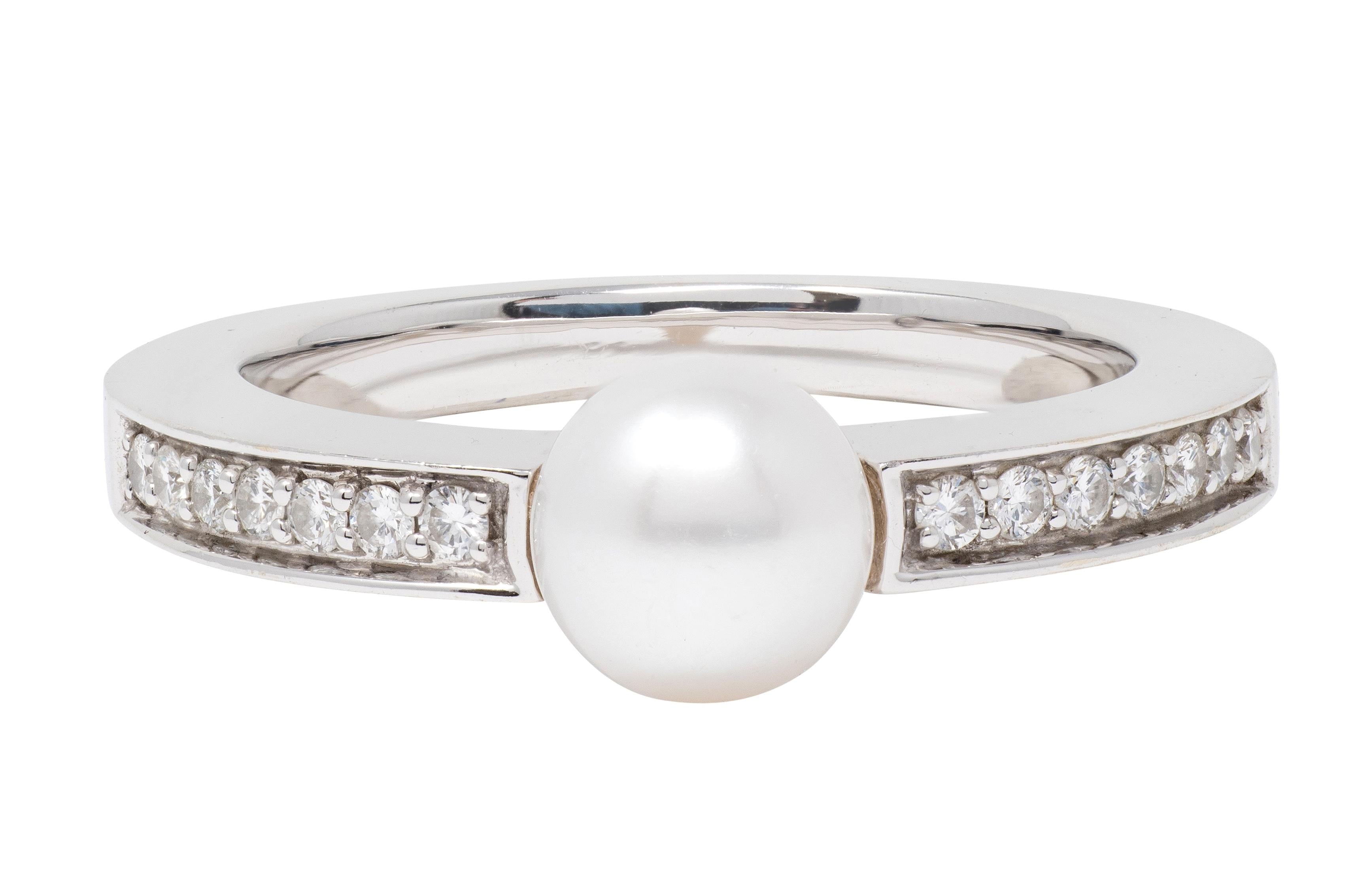 Movado 2000's Diamond Pearl 18 Karat White Gold Contemporary Statement Ring