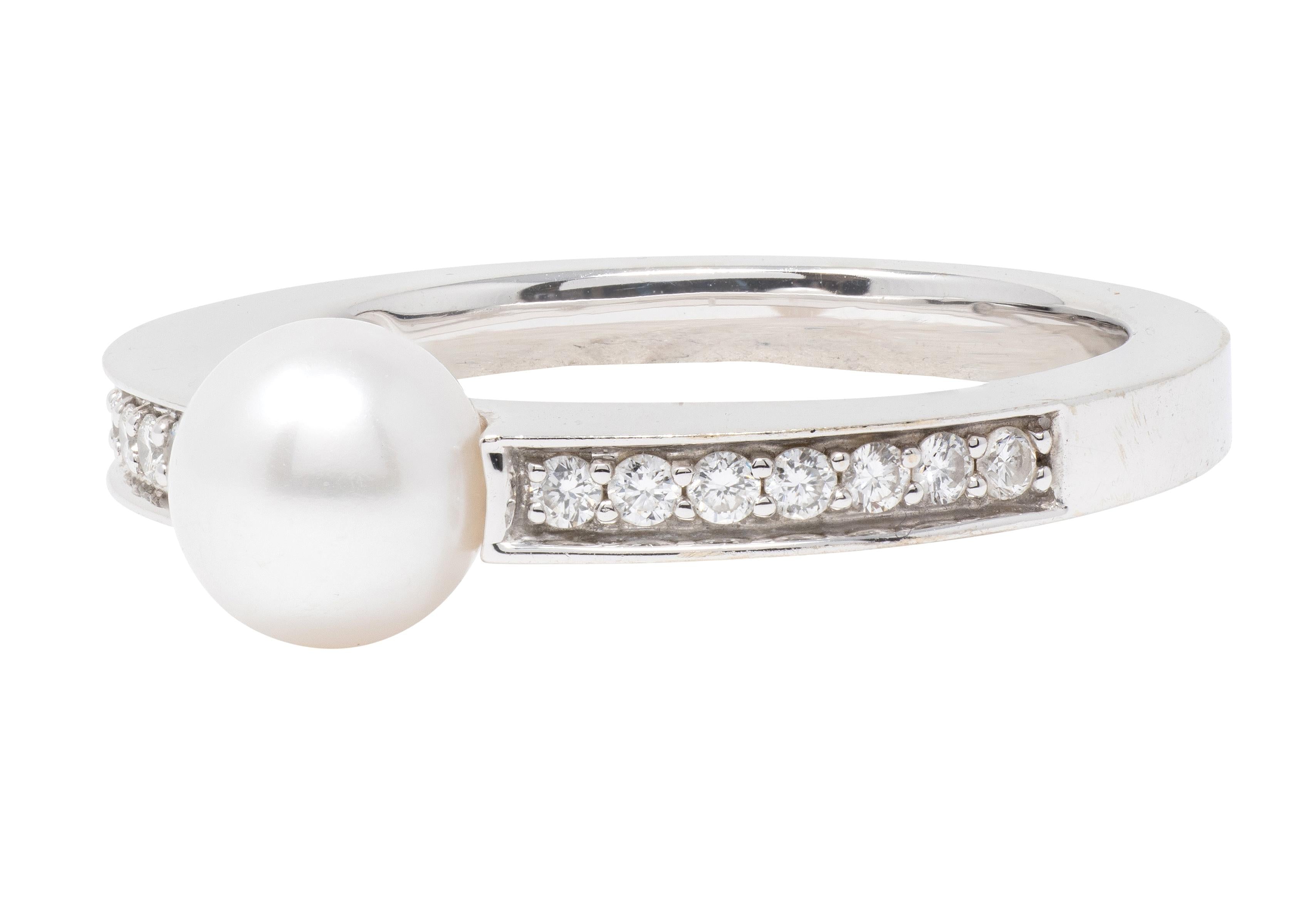 Movado 2000's Diamond Pearl 18 Karat White Gold Contemporary Statement Ring