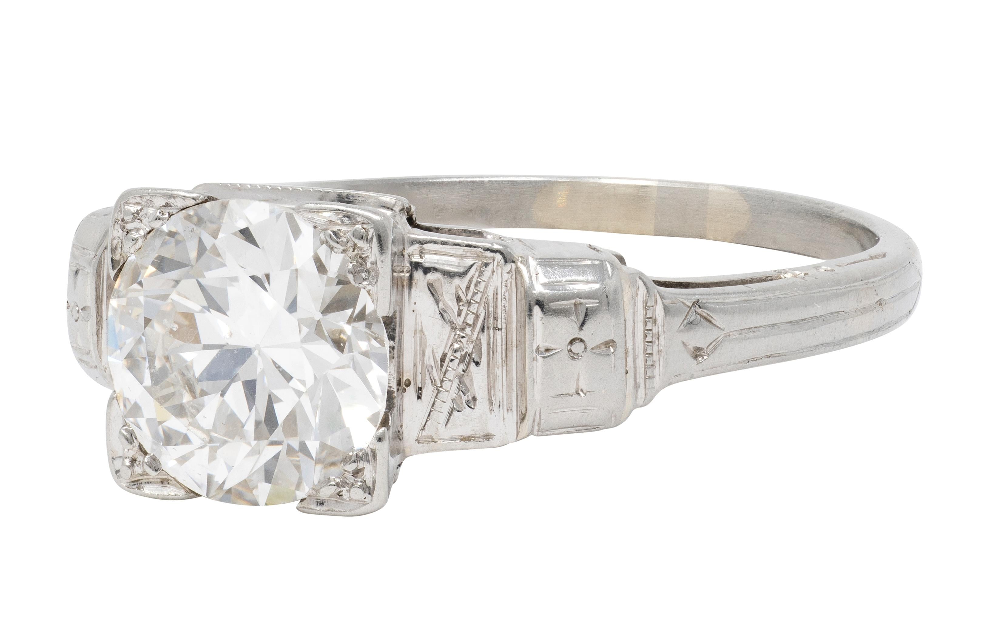 Art Deco Old European Cut Diamond 18K Gold Vintage Floral Engagement Ring