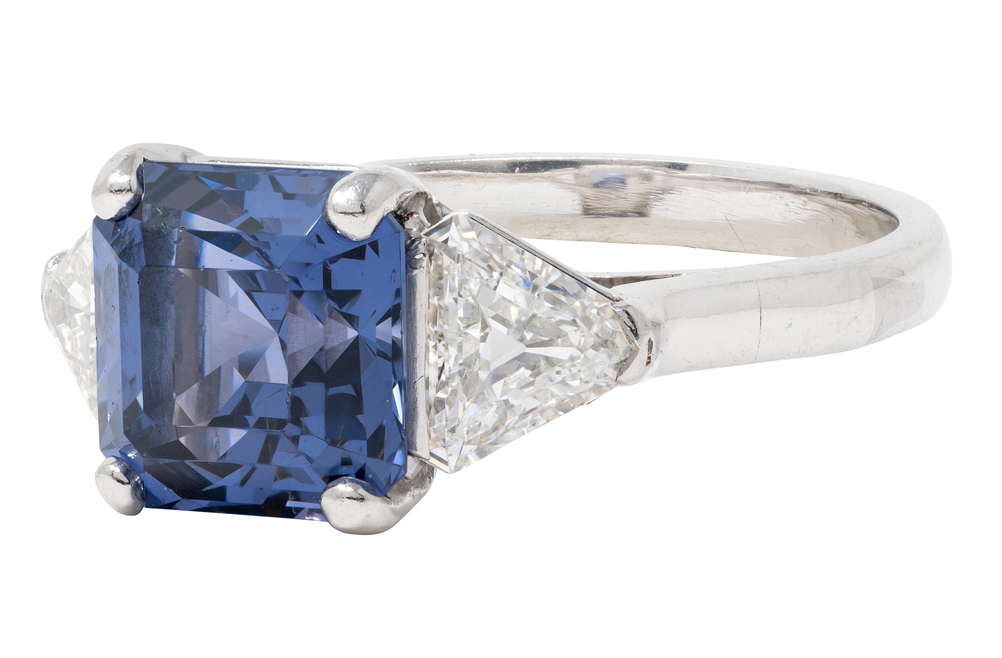 1980's Vintage 4.73 CTW Diamond Spinel Platinum Three Stone Ring