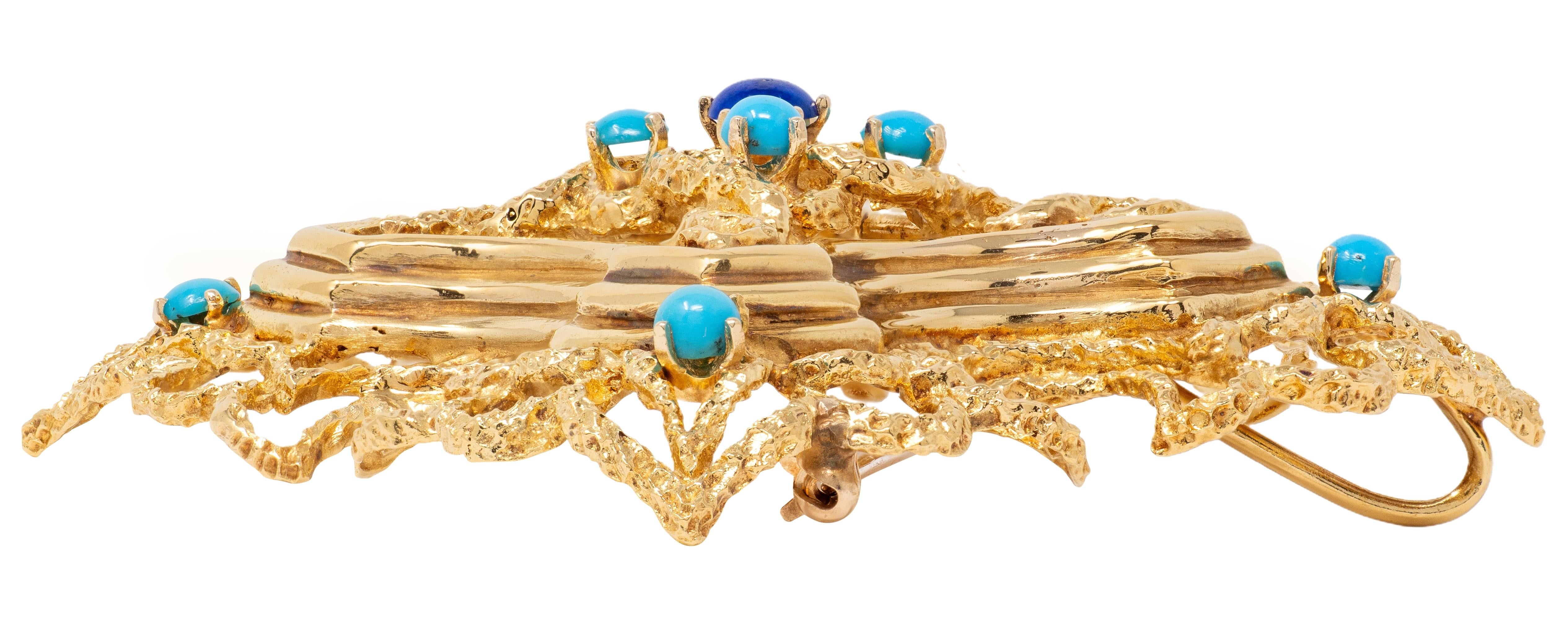 Tiffany & Co. 1960s Turquoise Lapis Lazuli 18K Gold Vintage Cross Pendant Brooch