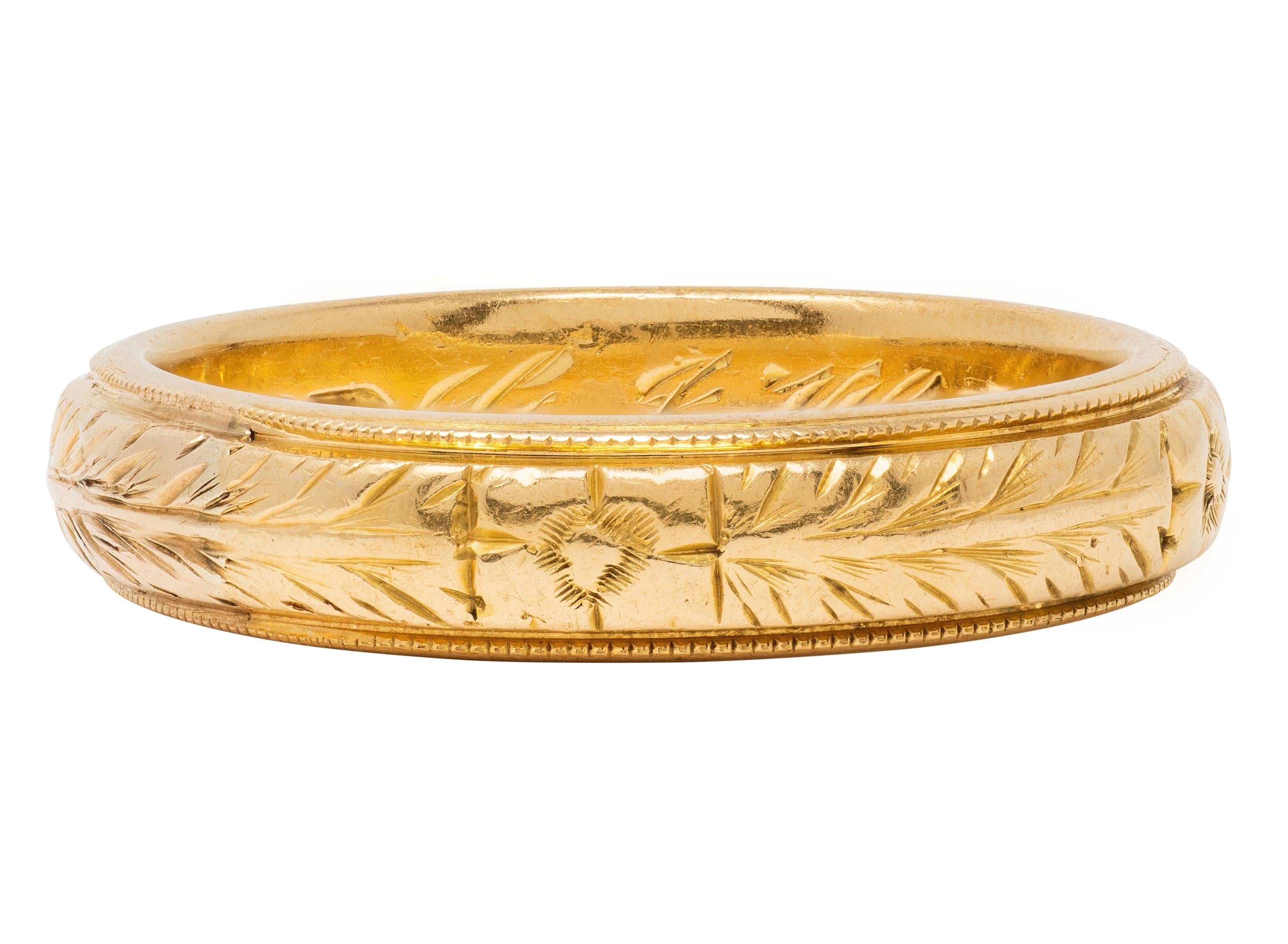 Victorian 1898 18 Karat Yellow Gold Antique Orange Blossom Wedding Band Ring